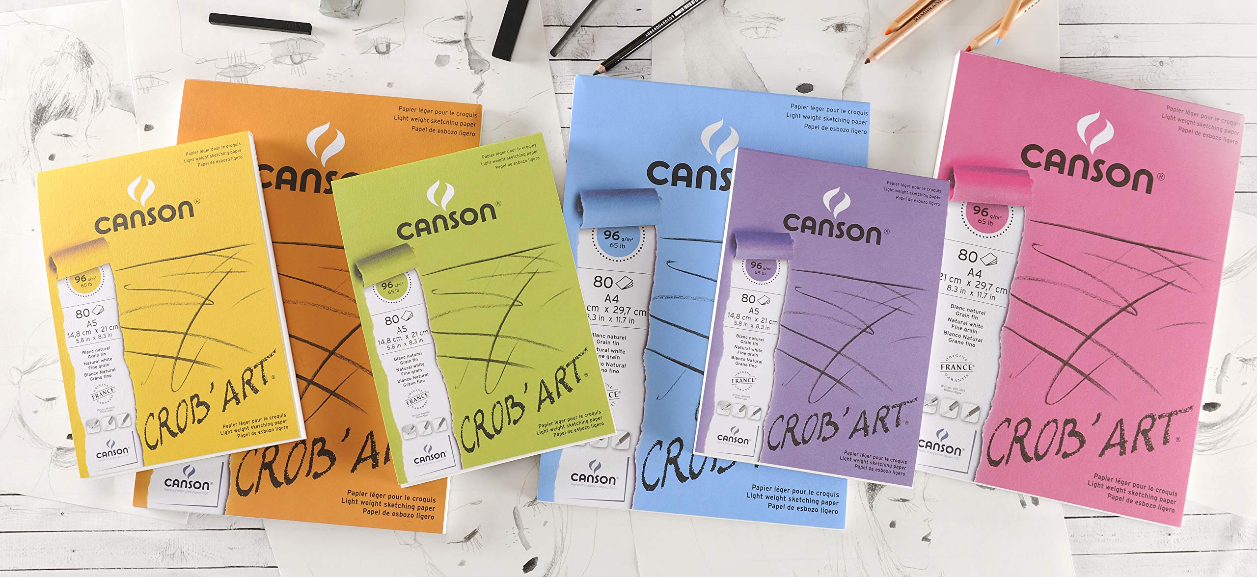 Canson 400100171 Crob'Art Bloc de papier à dessin collé petit côté 80 feuilles 96 g A3 Blanc naturel