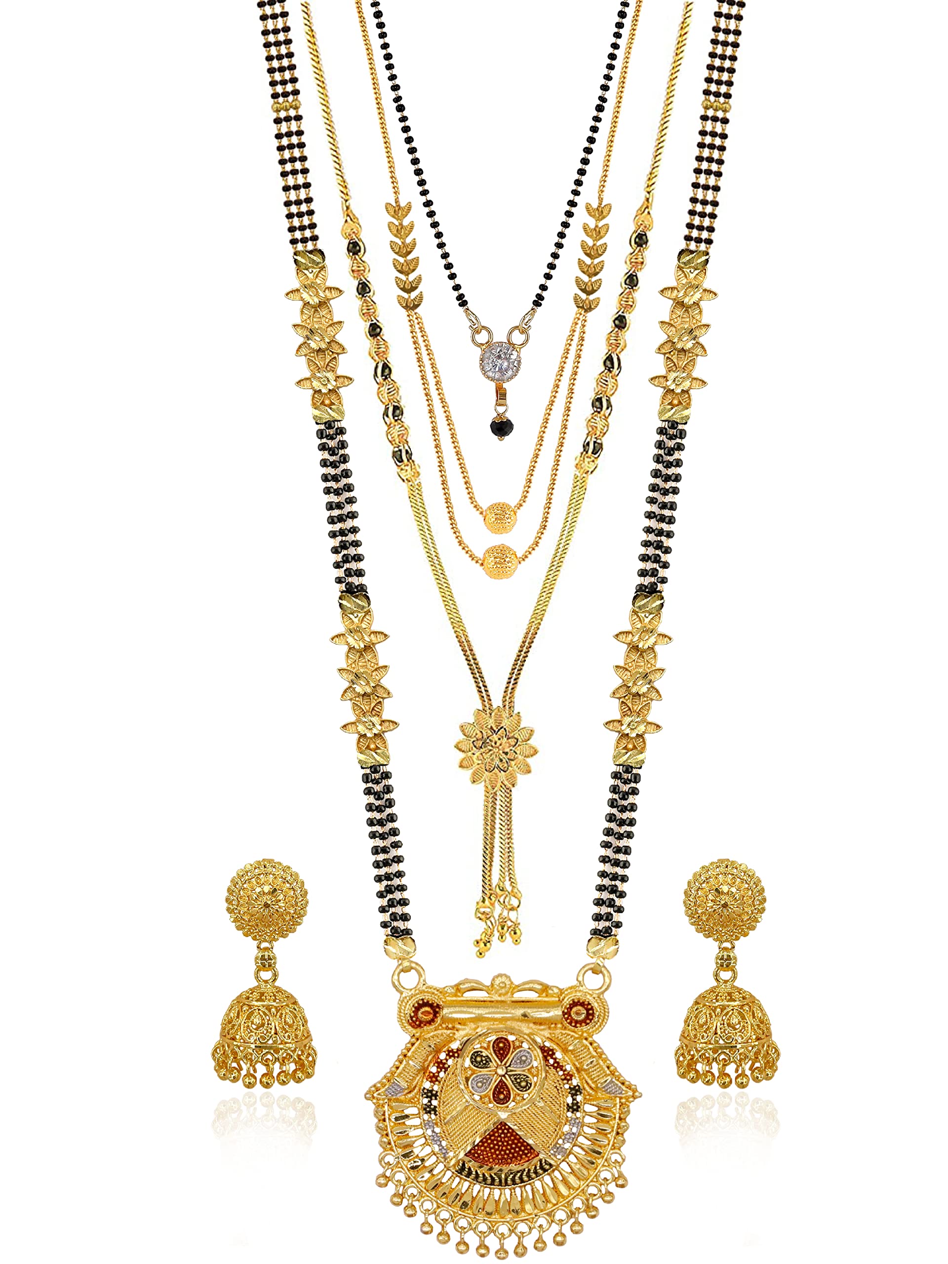 Brado Jewellery Traditional Combo of 4 Gold Plated 30 inch Long and 18 inch Short Mangalsutra/tanmaniya/nallapusalu With 1 Pair of Earrings for women and girls (B0BGZYS4BF) Amazon Price History, Amazon Price Tracker