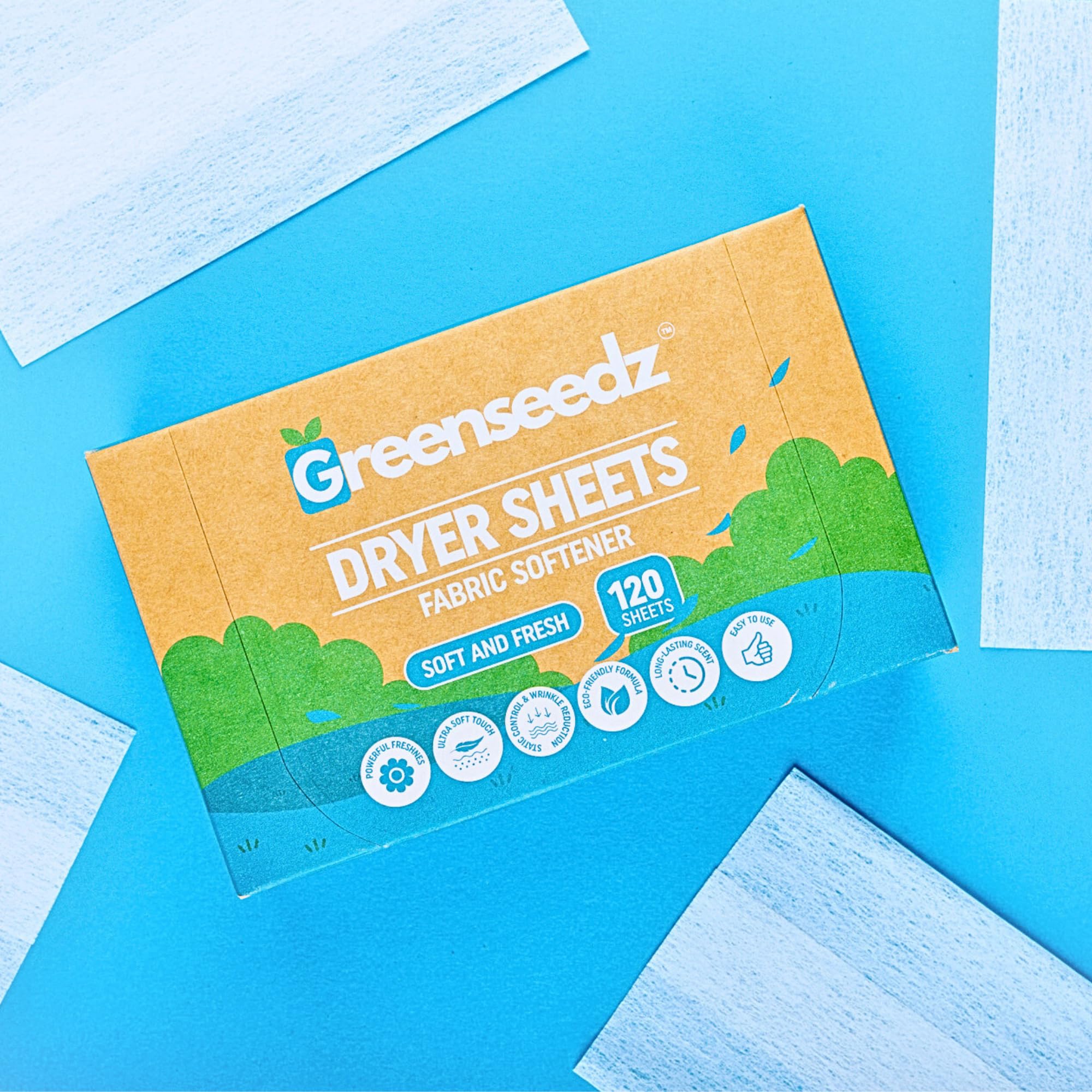 Greenseedz Toallitas para Secadora (120 Unidades) Suavizan, Reducen La Estática Y Refrescan La Ropa. Sin Plástico. Compatible Con Todo Tipo de Telas.