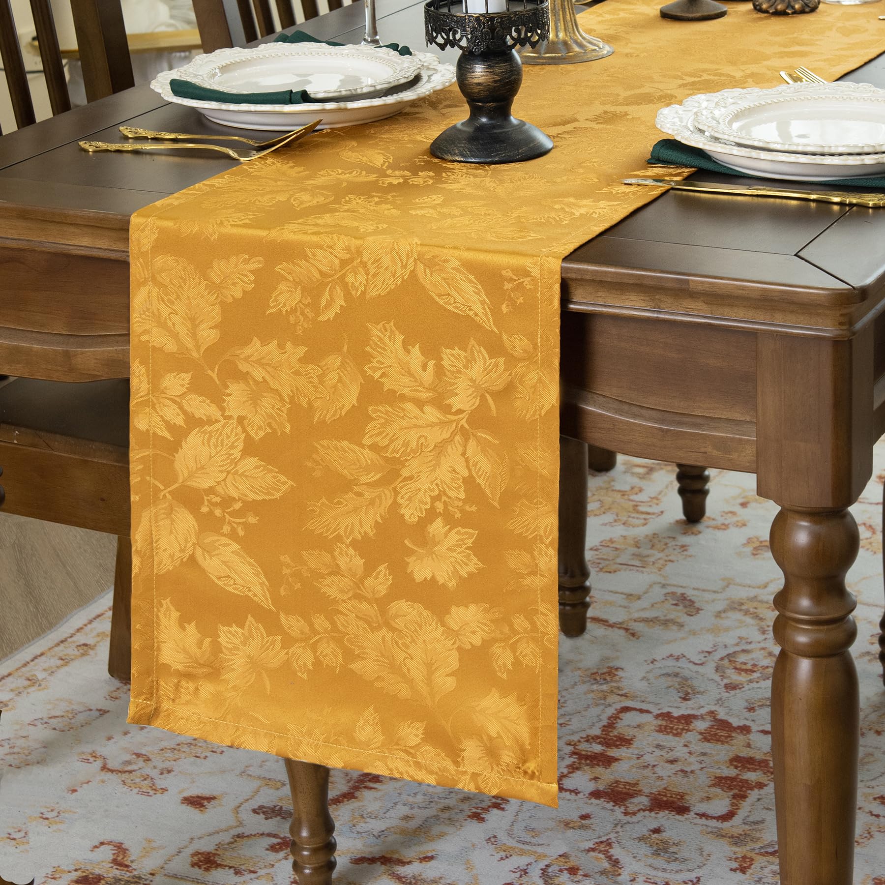 Joyfol Day Jacquard Autumn Amber Table Runner,Fall Countryside Leaves Thanksgiving Table Runners,Waterproof Kitchen Dining Harvest Holiday Tabletop Decoration(14x72 Inch)