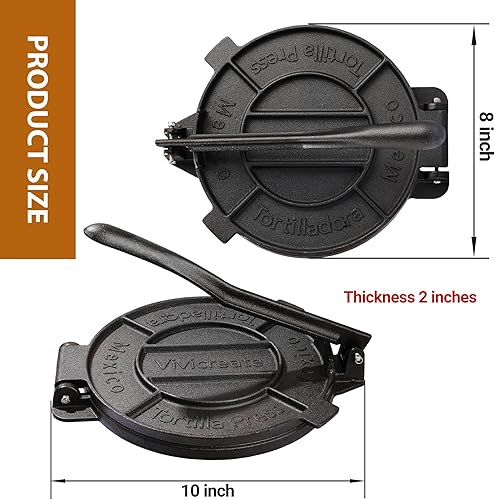 Miniatura 6 de Vivicreate Prensa de tortilla de 8 pulgadas, prensa de tortilladora, máquina de tortilla, prensa de masa, prensa de tortilla de harina, prensa de