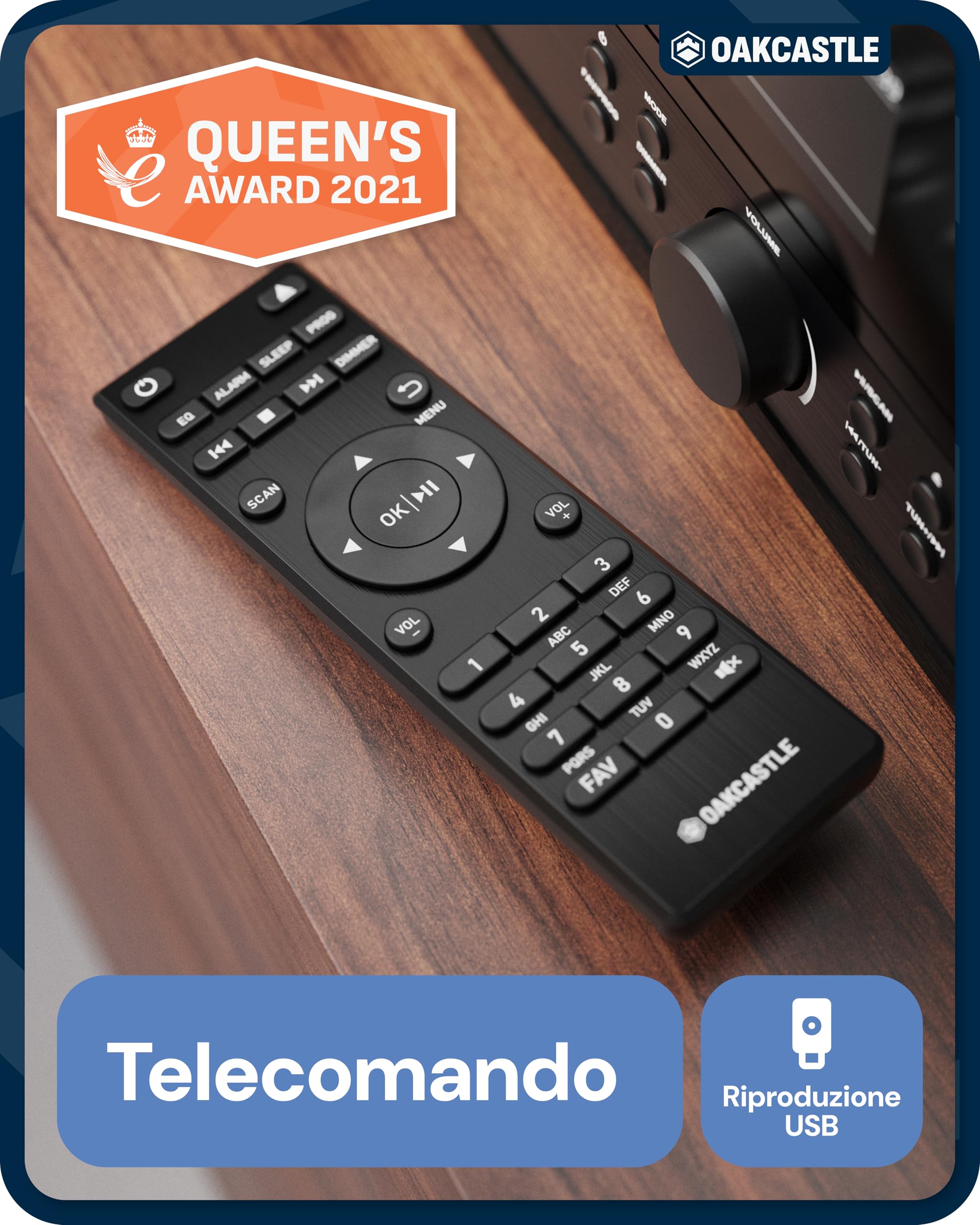 Oakcastle DAB400 HiFi Lettore CD con Radio DAB/DAB+ FM | Sistema Stereo Casa con Bluetooth, USB, AUX e 2 Casse Esterne | Mini HiFi Compatto 60 Preset 7 EQ Telecomando