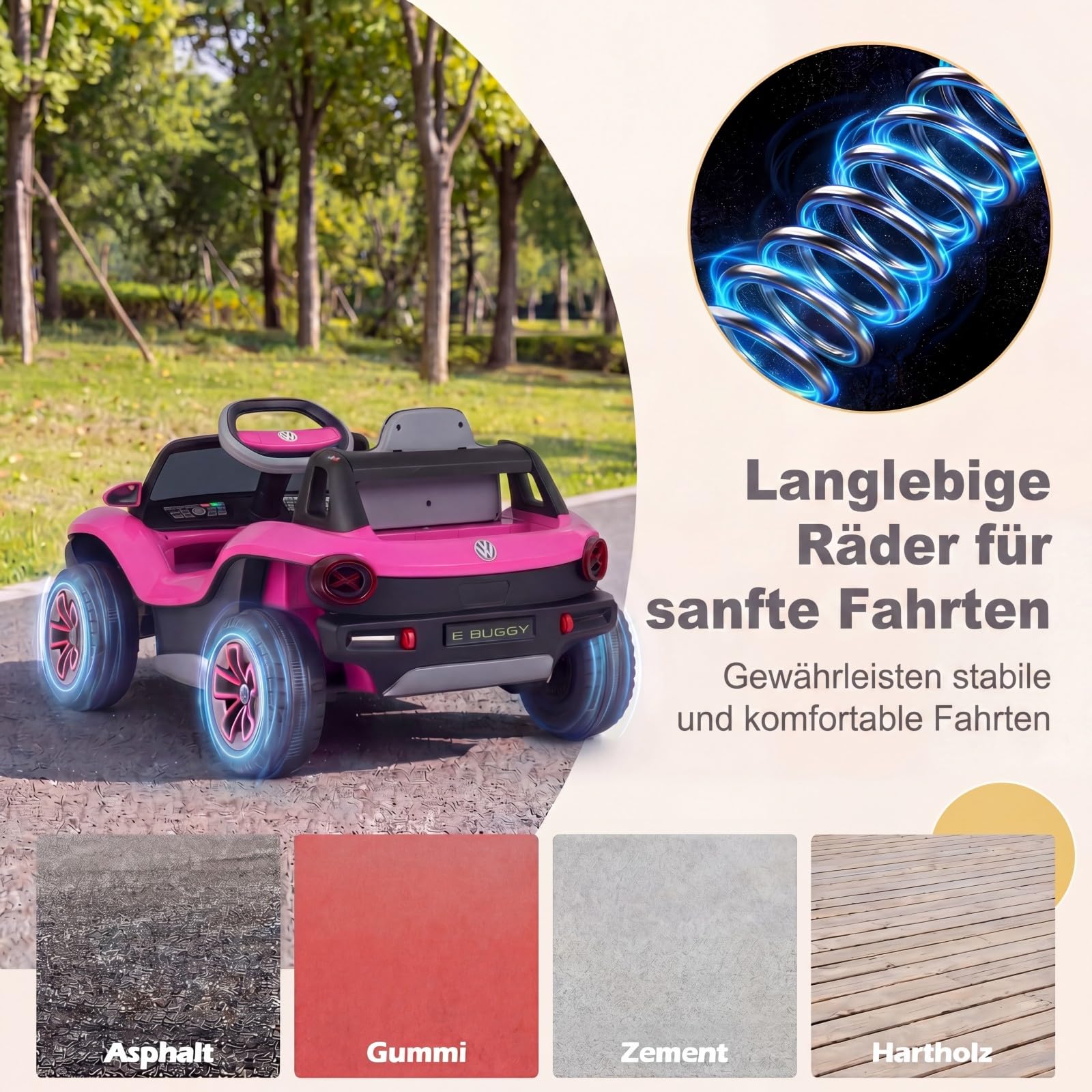 GOPLUS Kinder Elektroauto VW, 12V Kinder Elektroauto, Elektrofahrzeug mit Fernbedienung & Sanftstart, Kinderfahrzeug mit LED-Scheinwerfer, Musik & Hupe, Kinderauto für Kinder ab 3 Jahren (Rosa)