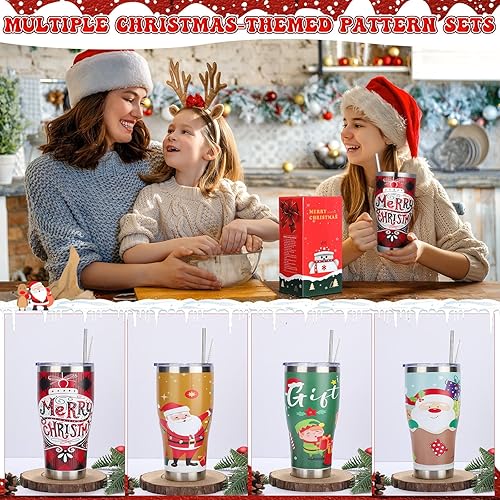 Miniatura 7 de Mifoci 4 vasos de Navidad de 30 onzas con tapa y pajita, taza de Navidad de acero inoxidable, vaso de Navidad con doble aislamiento, vaso de café