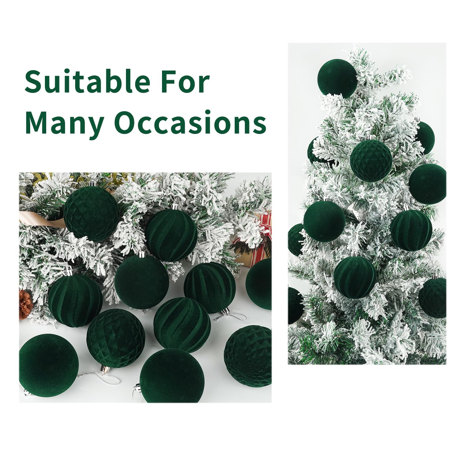 Miaikoe 15 Pcs Velvet Christmas Balls Hanging Ornaments Set - Image 4