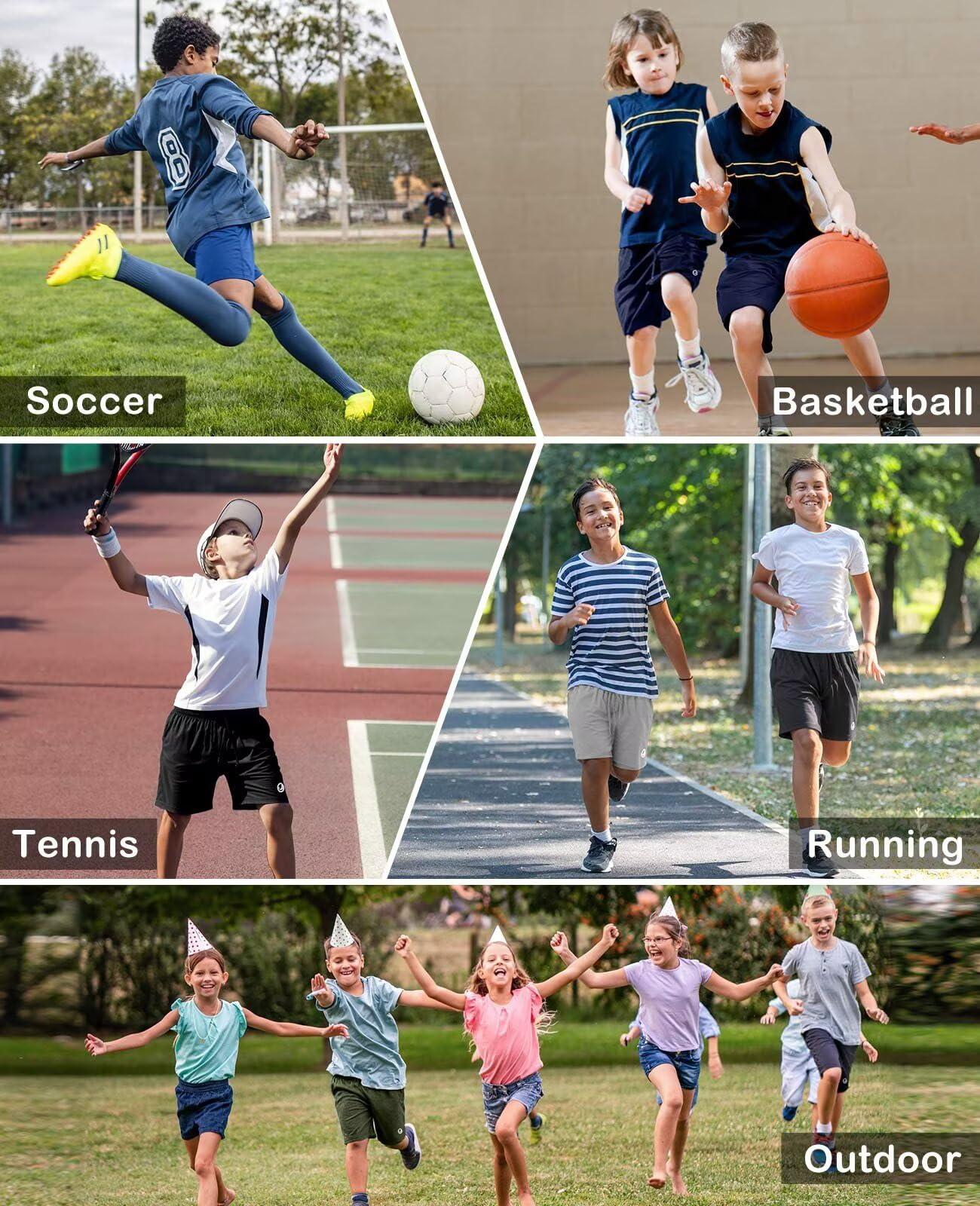 OCYMA Paquete de 5 pantalones cortos deportivos para niños con bolsillos, pantalones cortos para niños, de secado rápido, pantalones deportivos de baloncesto y fútbol para correr, gimnasio