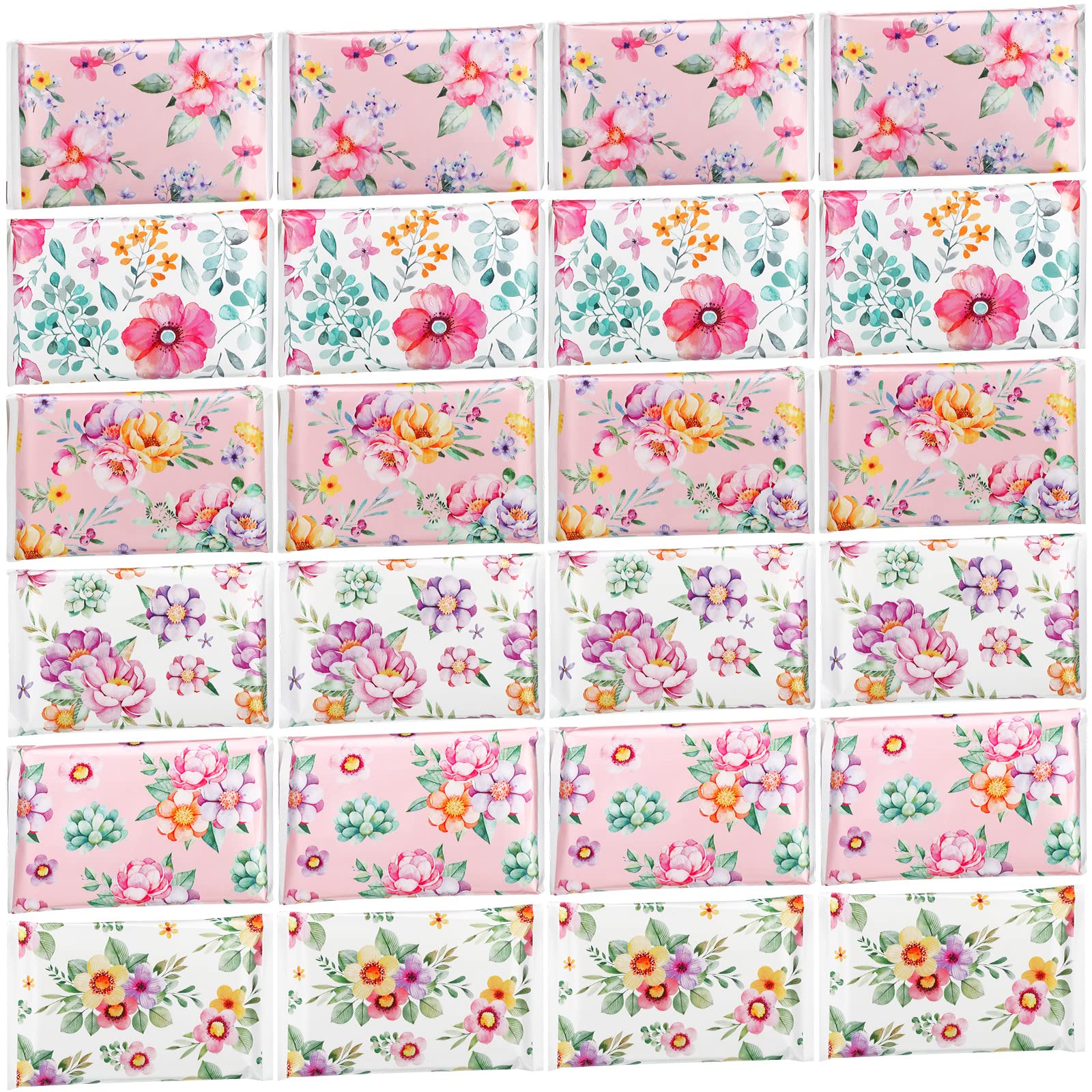 24 Packs Travel Size Tissue Pocket Slim Pack Facial 3 Ply Wallet Size Pocket Tissues for Travel Wedding Party Favors, 6 Styles(Beautiful Flowers)