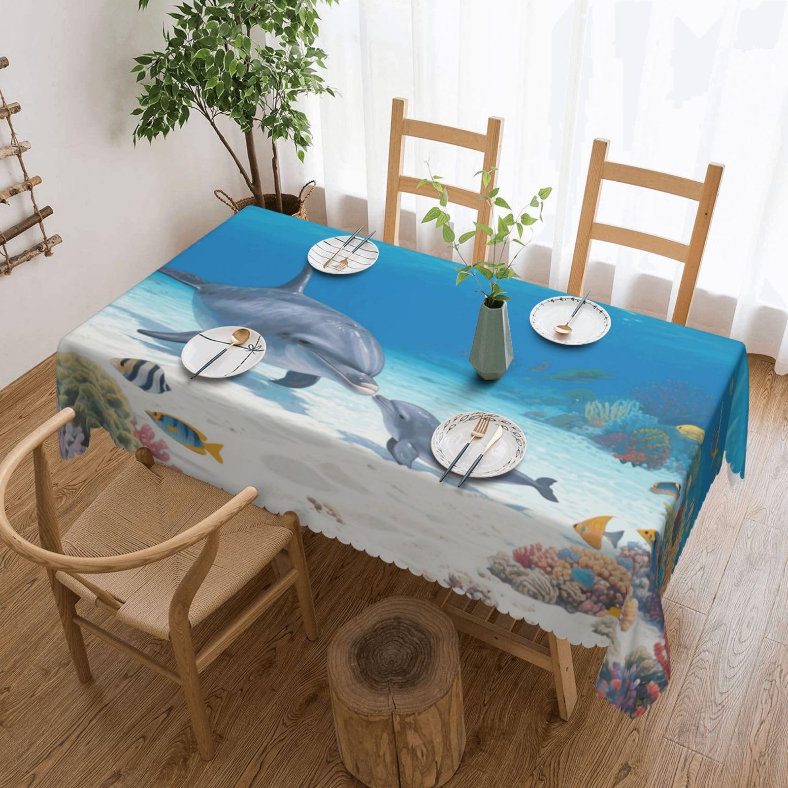 FekiLoot Rectangle Tablecloth 54 X 72 Inch, Classic Stain ‎Resistant Table Cloth Reusable Washable Table Cover Dolphin Tabletop Decor for Kitchen Dining Party Indoor Outdoor Use