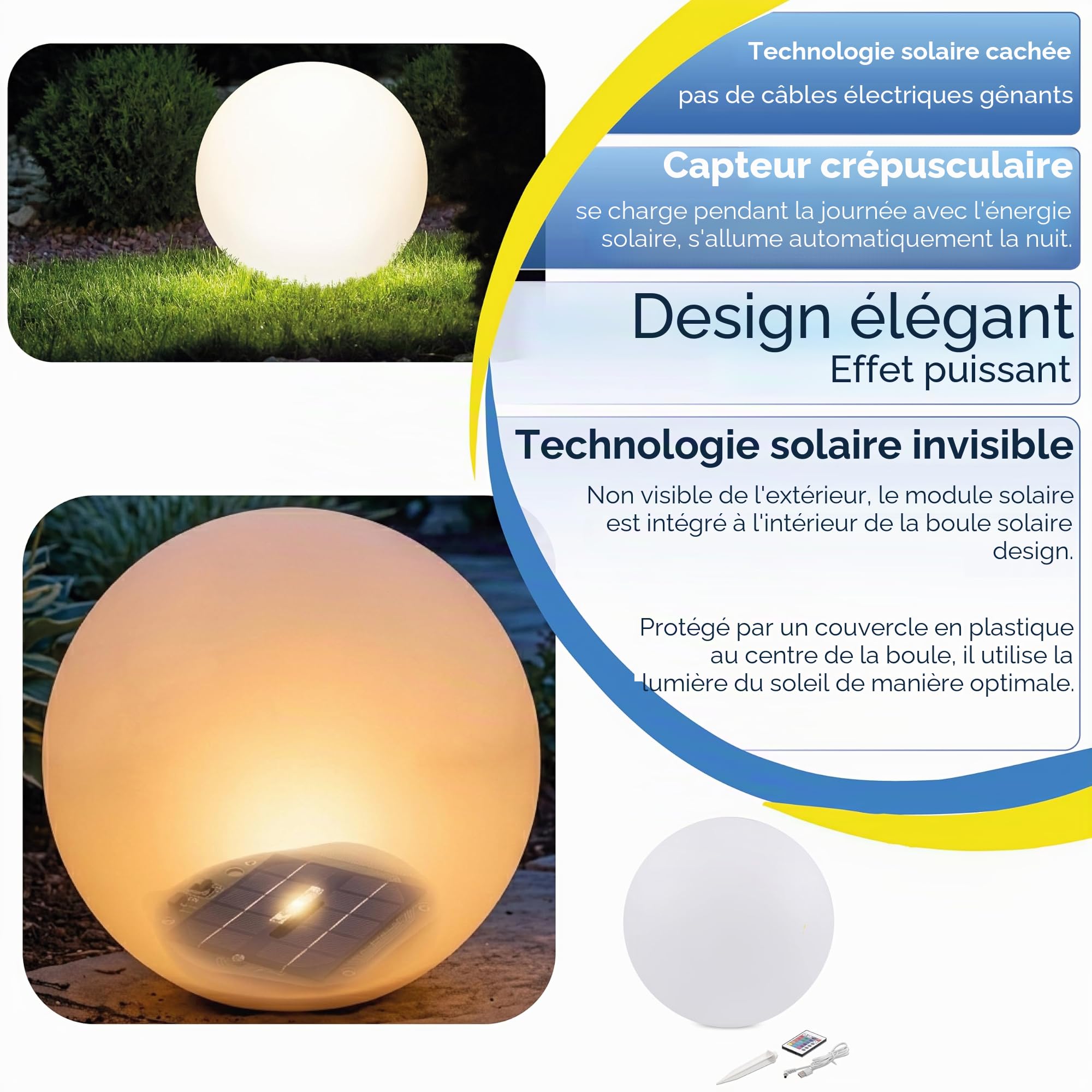 D'Ambiance Boule Solaire Lumina 50 CM Avec Télécommande à Infrarouge Et Usb-Ladeanschluss - 16 Couleurs de Lumière au Choix - Dauer- Et Socle Lumière en Alternance - Long D'Autonomie,Esotec 102893
