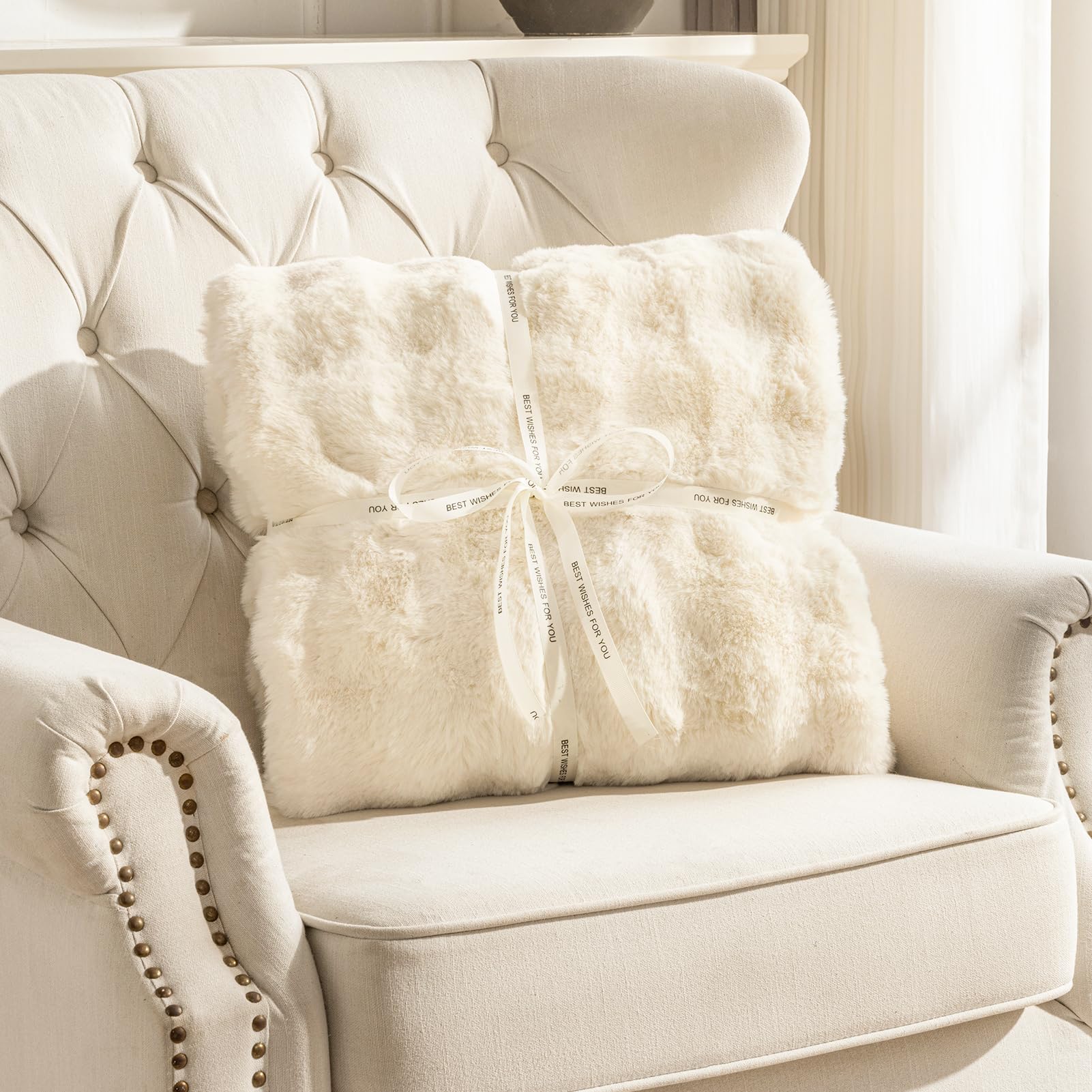 OMERAI Manta mullida con burbujas, mullida, suave y gruesa, manta de piel sintética, para sofá, cama, sofá, lavable a máquina, color beige claro, 180 x 230 cm