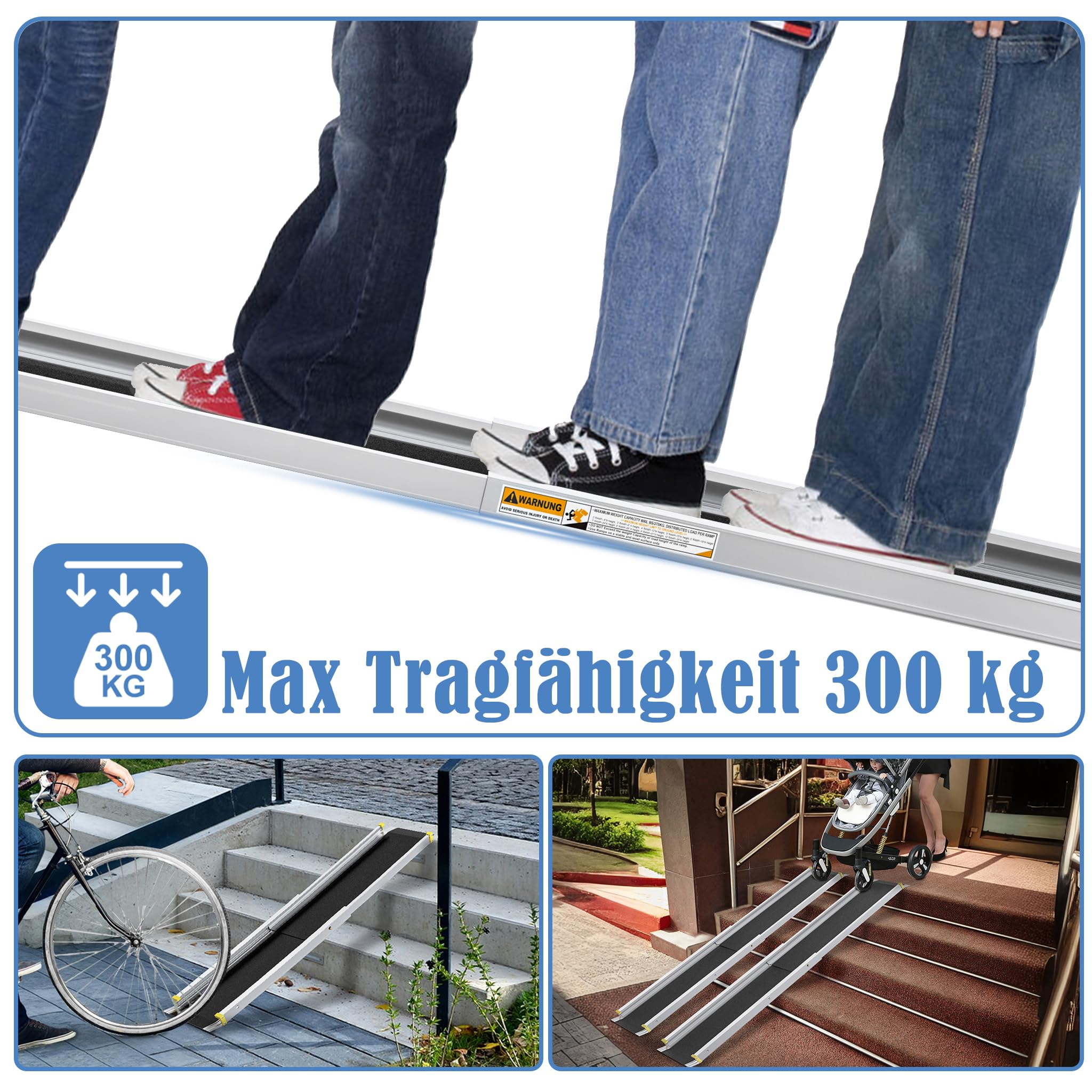 FIVMEN Rampa telescópica para silla de ruedas, 2 unidades, 91-153 cm, aluminio, capacidad de carga de 300 kg, rampa telescópica, rampa de carga, ajustable, portátil, para sillas de ruedas y scooters