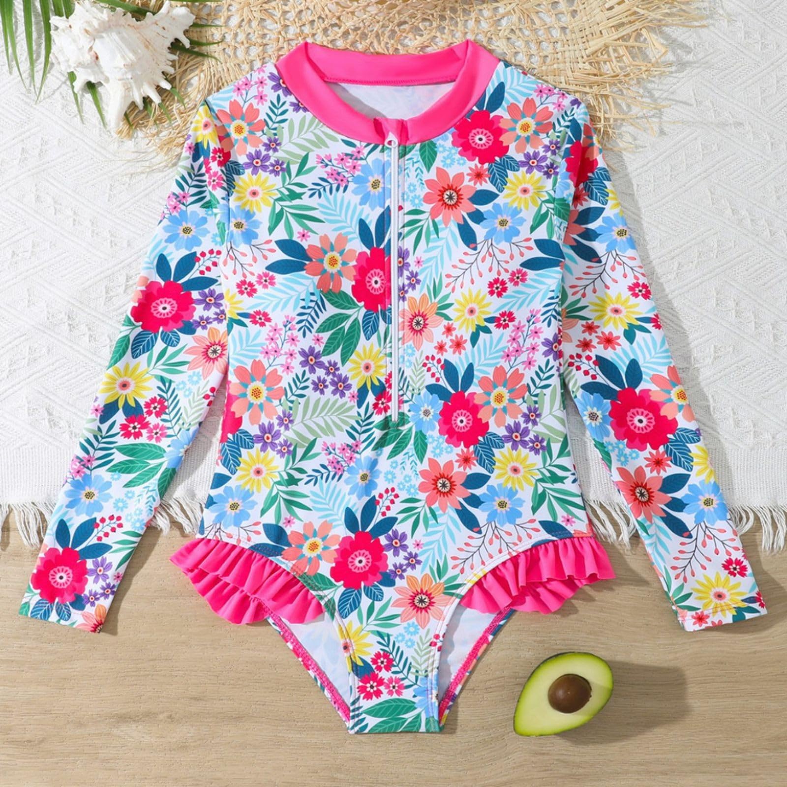 Generisch Bañador tankini de manga larga, informal, con estampado floral, para niñas