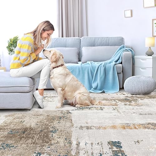 Miniatura 7 de OIGAE Alfombra lavable a máquina de 5 x 7 pulgadas, diseño abstracto y moderno con parte trasera antideslizante, no desprende pelusa, para sala de