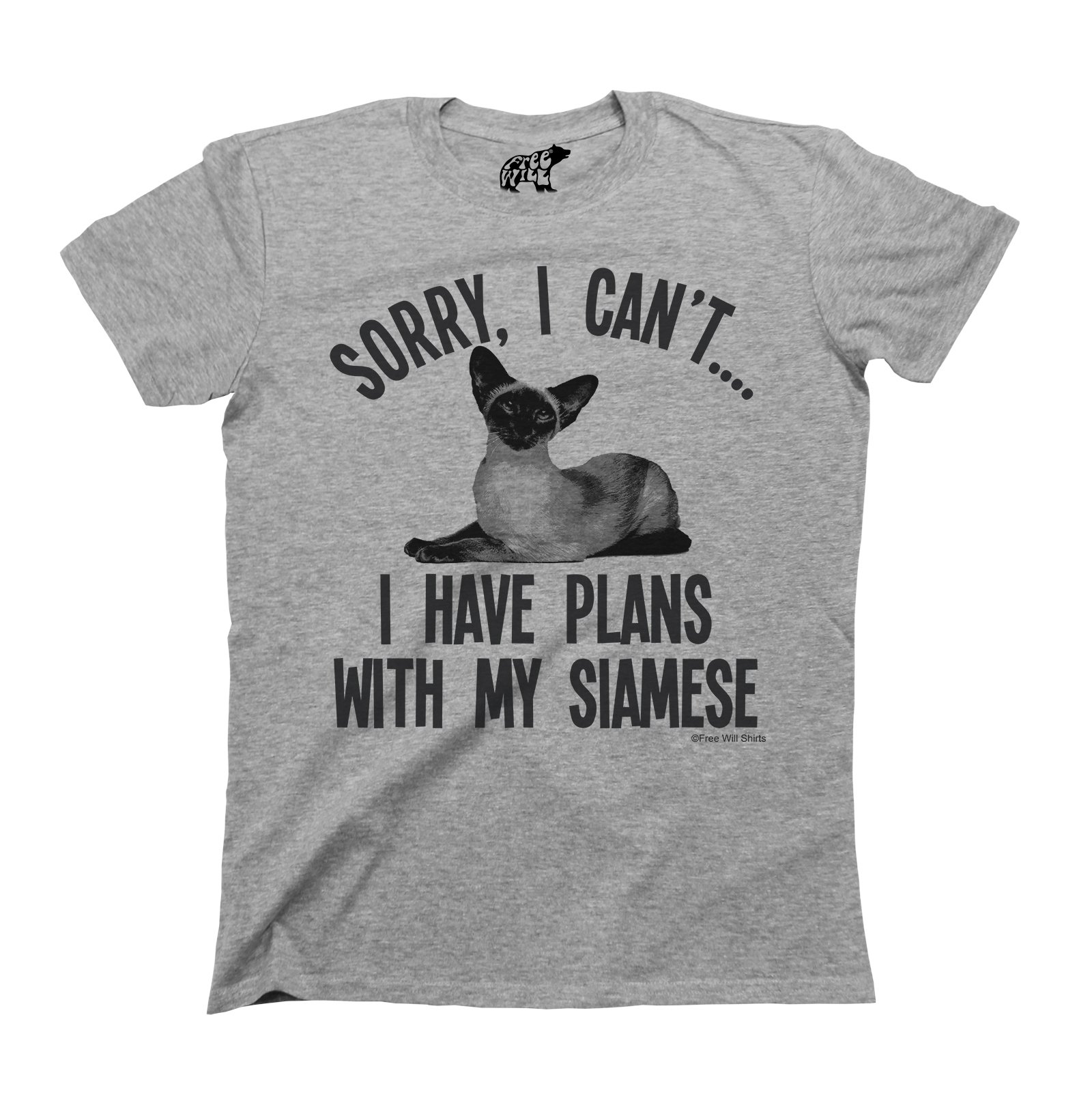 Free Will Shirts Men's Grey Sorry I Cant I Have Plans With My Siamese Cat - Or Wo Organic Cotton Pet T-Shirt
