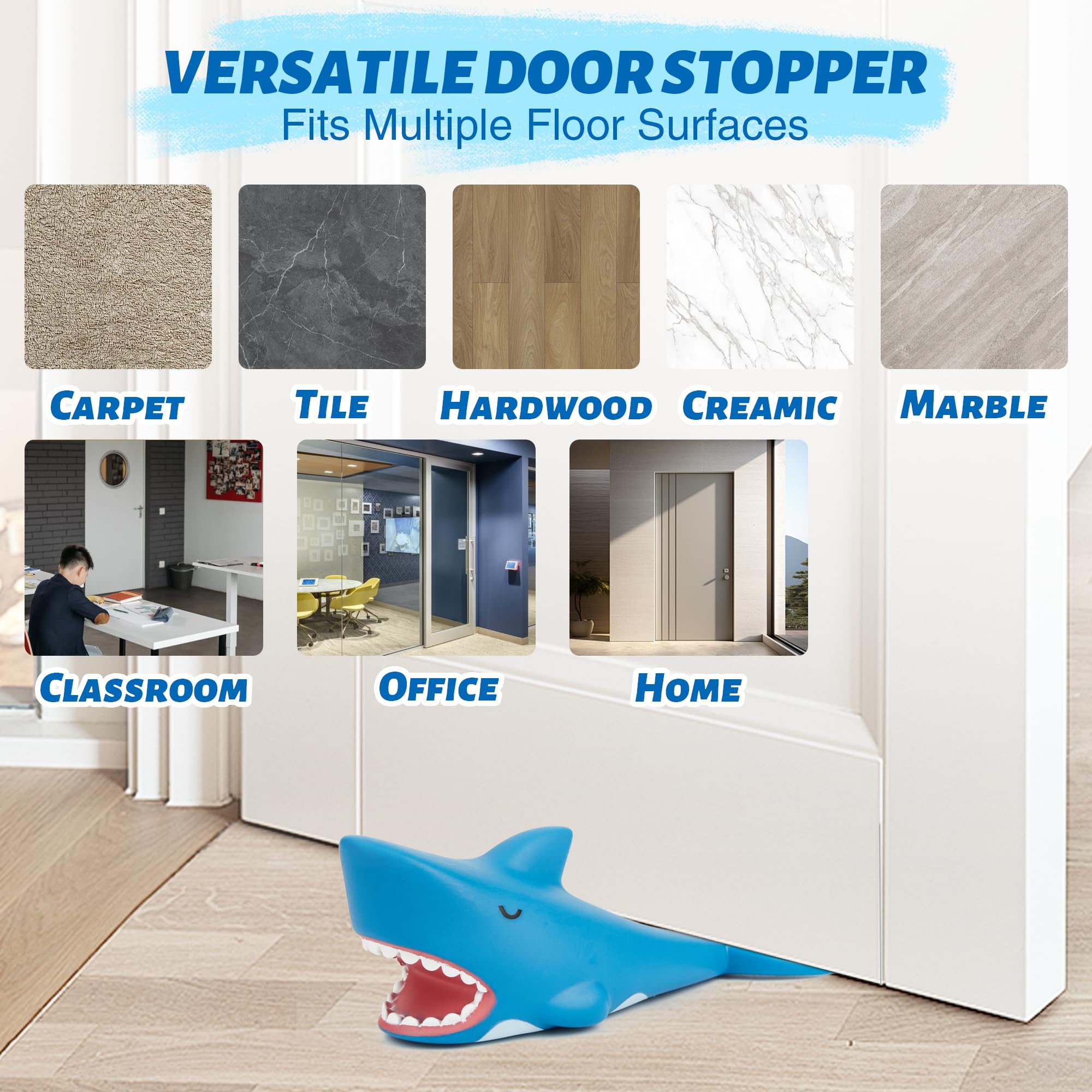 3 fermaporta a forma di squalo in stile cartone animato, fermaporta decorativo per casa e ufficio (registrazione brevetti)