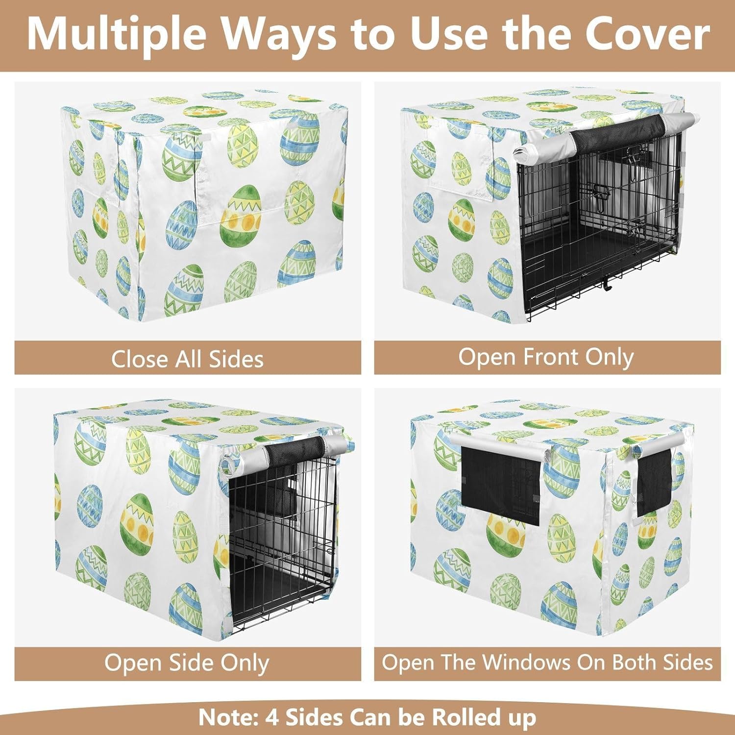 Blue Green Easter Eggs White Dog Crate Covers UV-Resistant, S-XL Washable Crate Cover for Pet Owners, X-Large