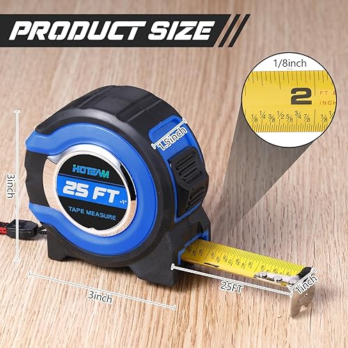 Miniatura 2 de Hoteam 20 cintas métricas con fracciones de acero 18, cinta métrica retráctil de fácil lectura, cinta métrica de acero de hoja ancha (25 pies 1