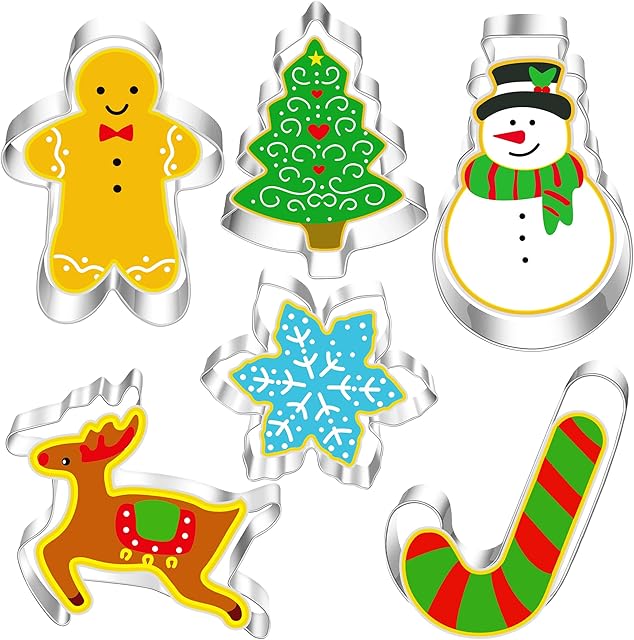 RMMD Christmas Cookie Cutter 6 Pack Stainless Steel Biscuits Cutters Xmas Cookie Cutters Set Gingerbread Tree Snowman Reindeer Cookie Cutters Christmas Pastry Cutters for Baking