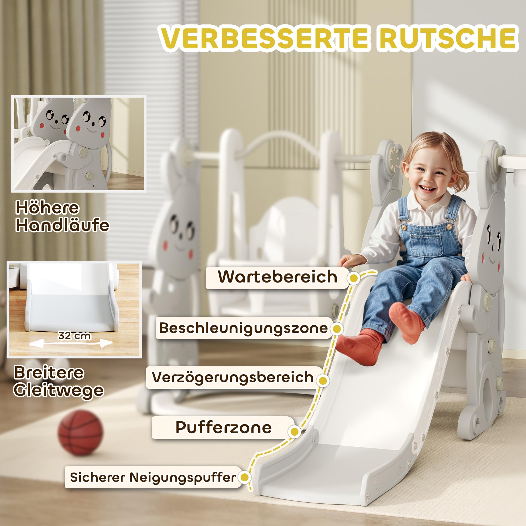 AIYAPLAY 4-in-1 Peuterspeelset, Glijbaan, Schommel
