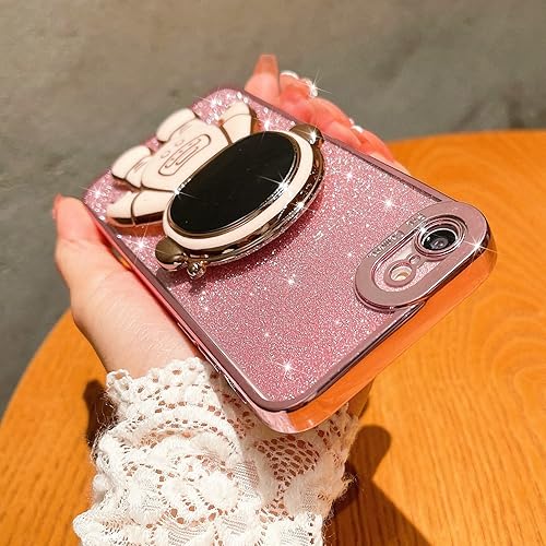 Miniatura 4 de MGQILING Compatible con iPhone 78 de 4.7 pulgadas, funda con soporte oculto de astronauta, bonita funda 6D con purpurina para mujeres y niñas, TPU