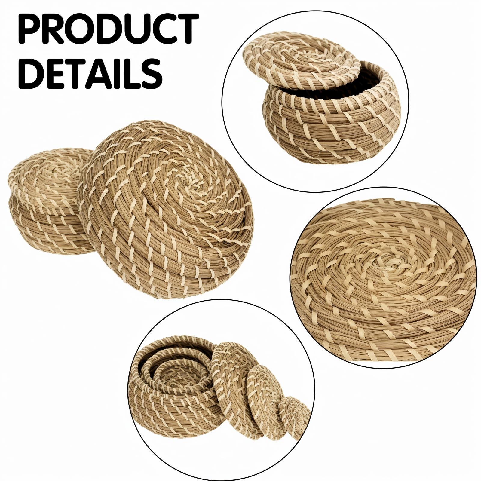 Set di 9 cestini rotondi in vimini intrecciato con coperchio, piccoli cestini in rattan fatti a mano per ufficio, camera da letto, soggiorno