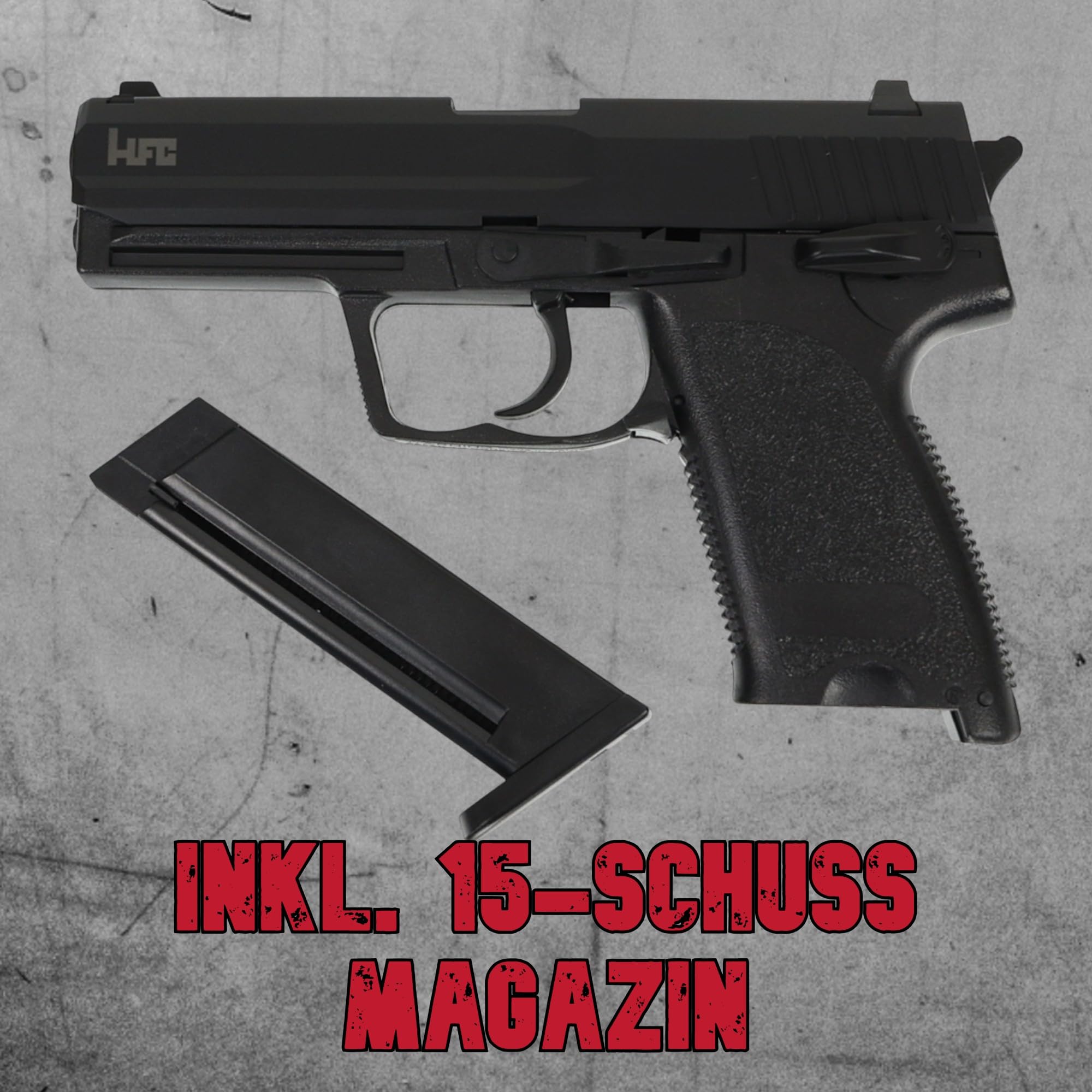 Set Airsoft Pistole HFC USP HA112B - Federdruck Softair Waffe 0,5 Joule 6mm inkl. 500 Premium Bio BB's 0,20g - Spring Powered Air Soft Gun mit 15 Schuss Magazin