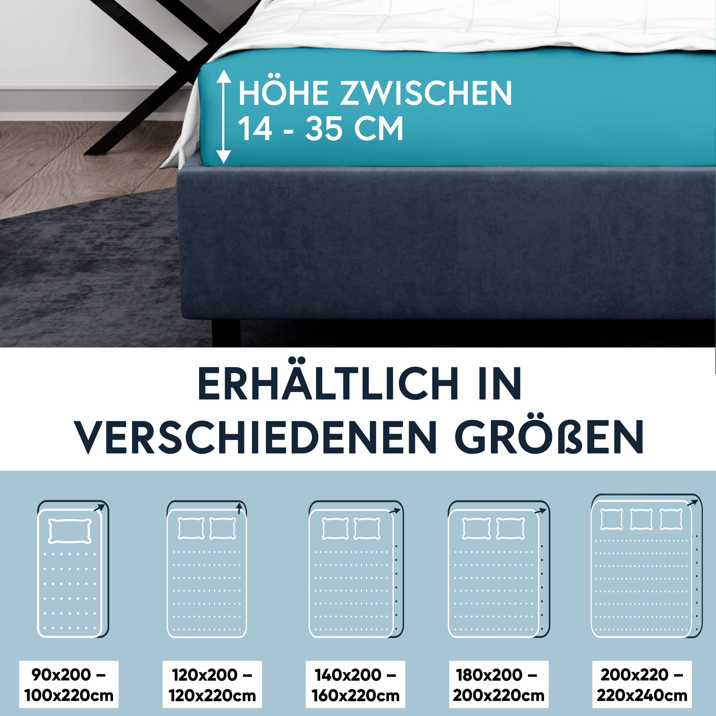 Moon - Luksusowe prześcieradło z gumką Jersey Stretch 230 g/m² do łóżek wodnych, łóżek kontynentalnych i tradycyjnych materacy (petrol, 200 x 220 – 220 x 240)