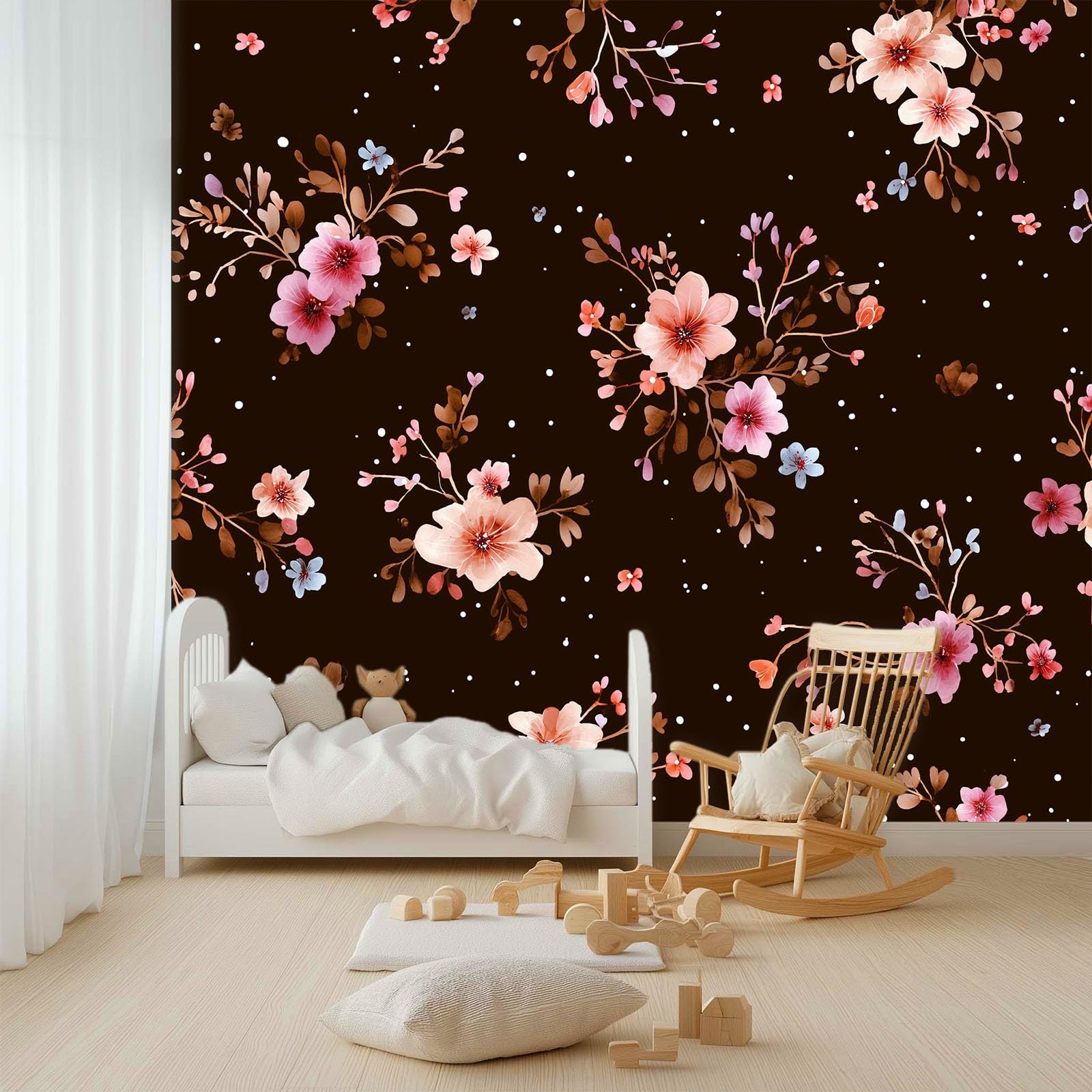 Panoramiczna tapeta w stylu vintage, kwiatowy szampański, z nadrukiem, 200 x 140 cm, czarna tapeta z włókniny z efektem 3D, dekoracja ścienna do salonu i pokoju dziecięcego, gobelin fotograficzny XL