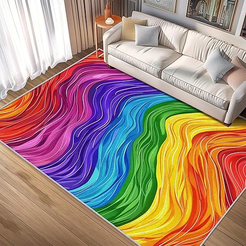 Miniatura 21 de Alfombras retro para sala de estar, de 7 x 7 pies, diseño de patrón de remolinos ondulados, rayas abstractas, de los años 70, alfombra de área retro