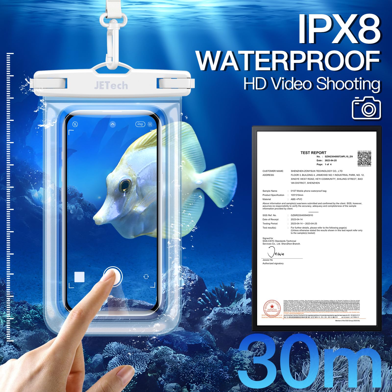 JETech Custodia Impermeabile Smartphone, 2 Pezzi Cover per iPhone 17 16e 16 15 Air Pro Max Plus, Galaxy S25 S24 Ultra, Pixel 10 Serie e Altri Fino a 7,2", IPX8 Borsa Asciutta (Nero+Trasparente)