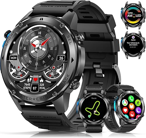 Military Smart Watch for Men with GPS, 1.43" AMOLED Smart Watch with Bluetooth Call, 5ATM Waterproof, 170+ Sports Modes, 500mAh Heart RateSleepSpO2