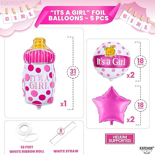 Miniatura 4 de KatchOn, Juego de 5 globos "It's A Baby Girl" (It's A Girl), decoraciones de revelación de género, globos de biberón, globo It's A Girl, globos para