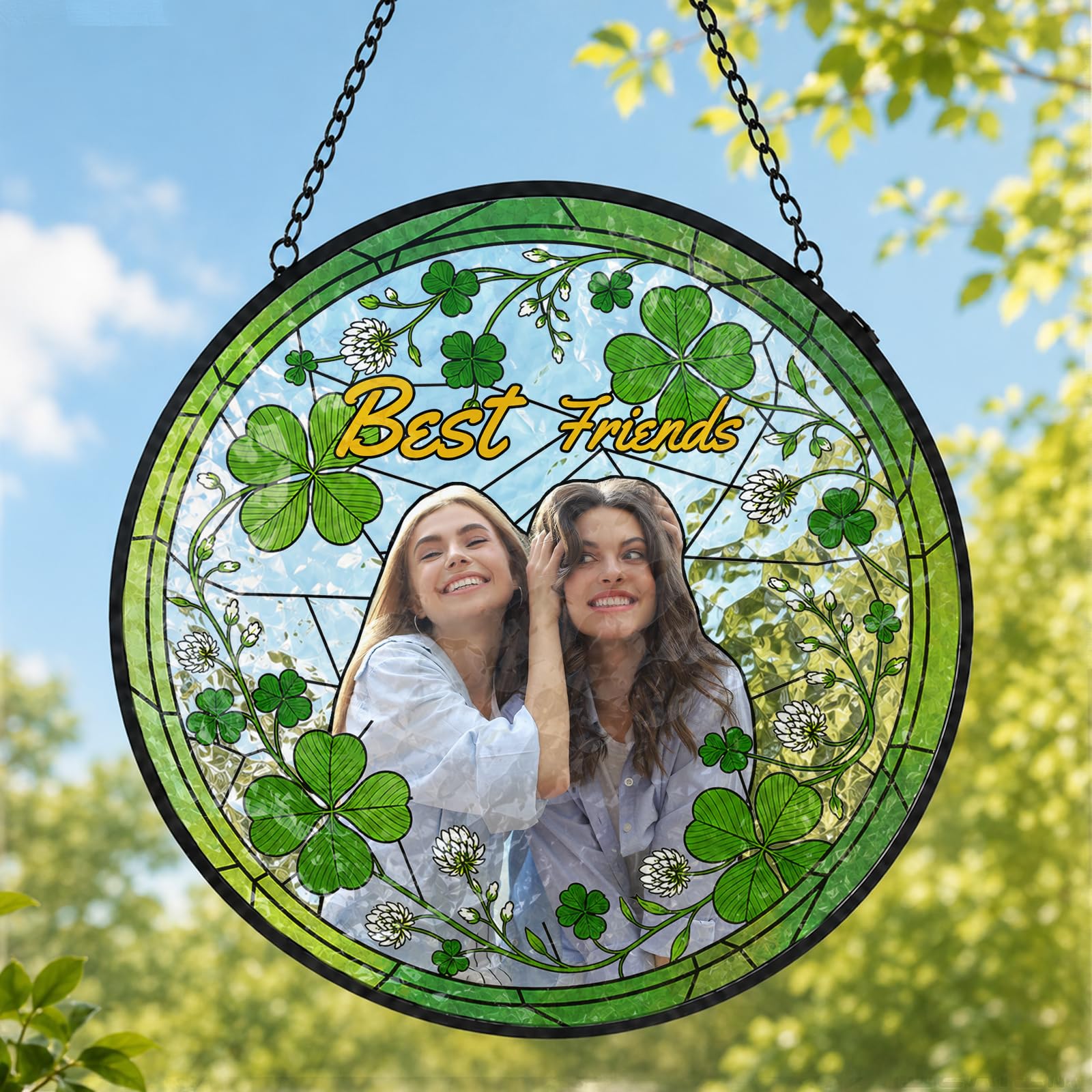 Personalised Stained Glass Suncatcher, Custom Photo Window Hanging Ornament