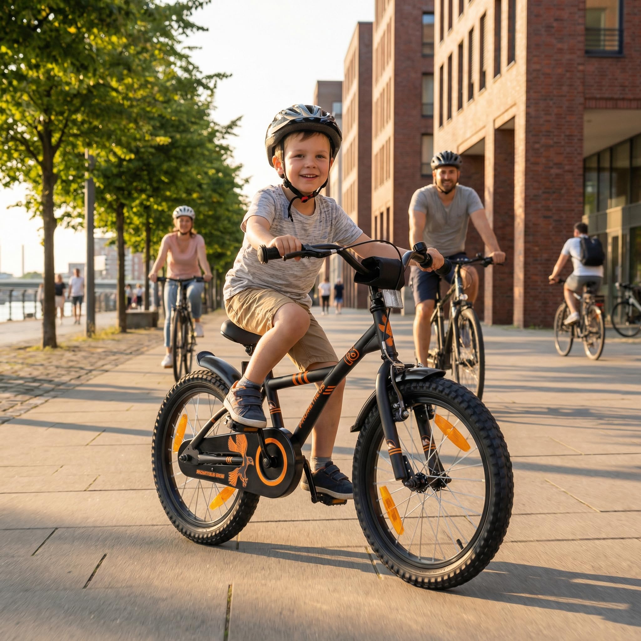 PROMETHEUS BICYCLES bicicletta bambina 6 anni bici per bambina bambino 18 pollici bimba con freno contropedale e V-Brake Nero Arancione