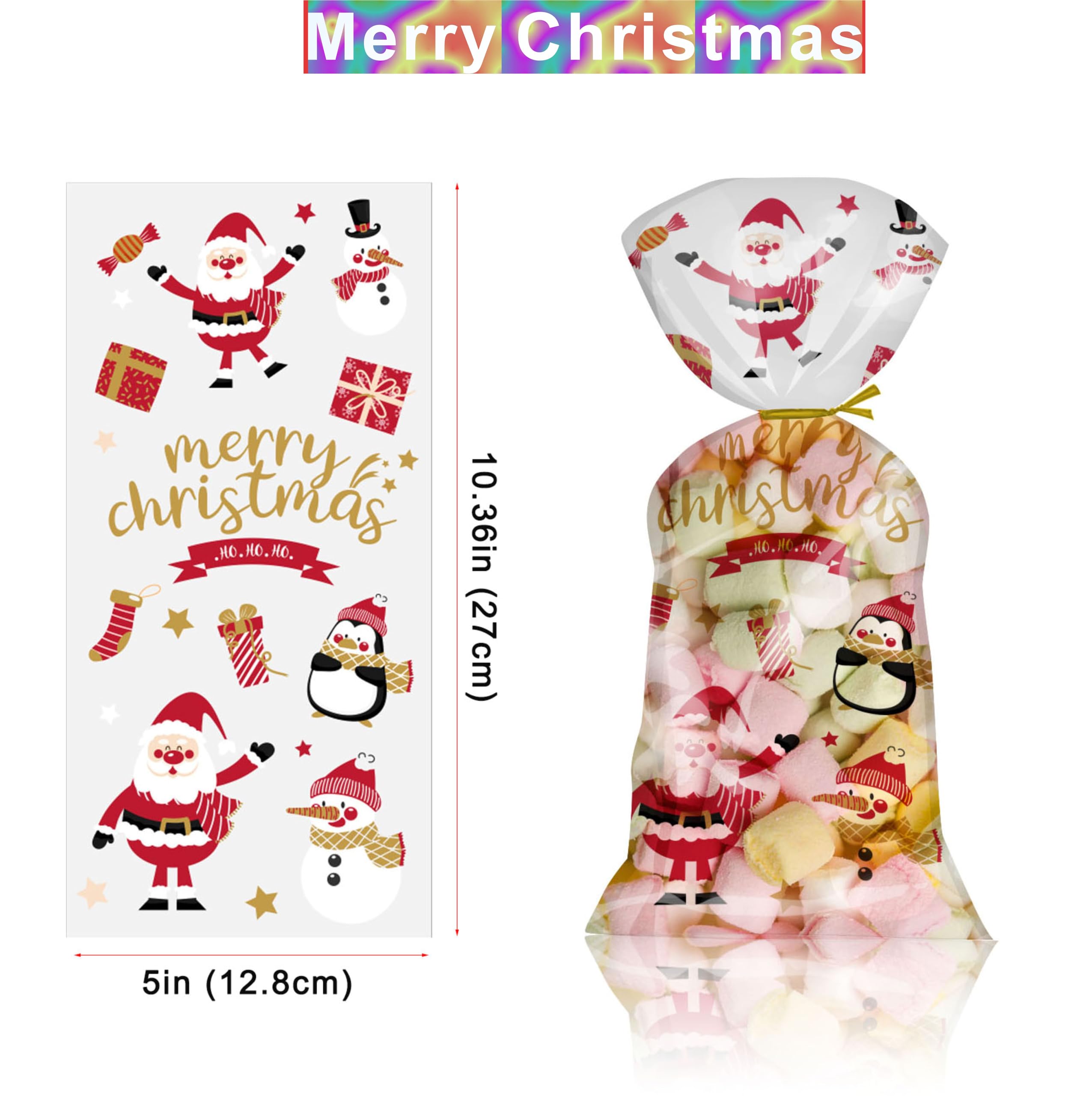 100 sacchetti natalizi per caramelle, biscotti, sacchetti per biscotti, sacchetti di cellophane autoadesivi, sacchetti regalo trasparenti per Natale, decorazioni fai da te
