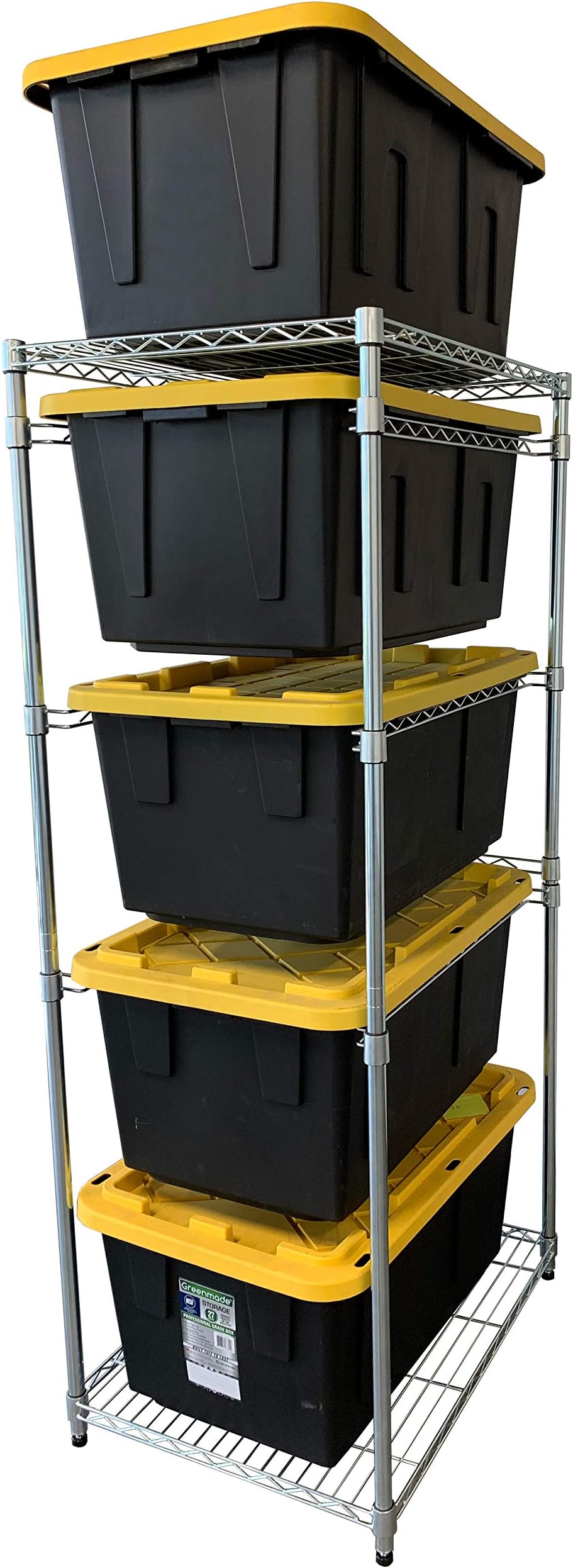 Bin Storage Rack with 5-Pack 27 Gallon Storage Totes โ Holiday Decoration Organization, Declutter, NSF Certified, Zinc Plated, Heavy Duty Metal for Garage or Workspace, Steel, 31โณ x 23โณ x 72โณ