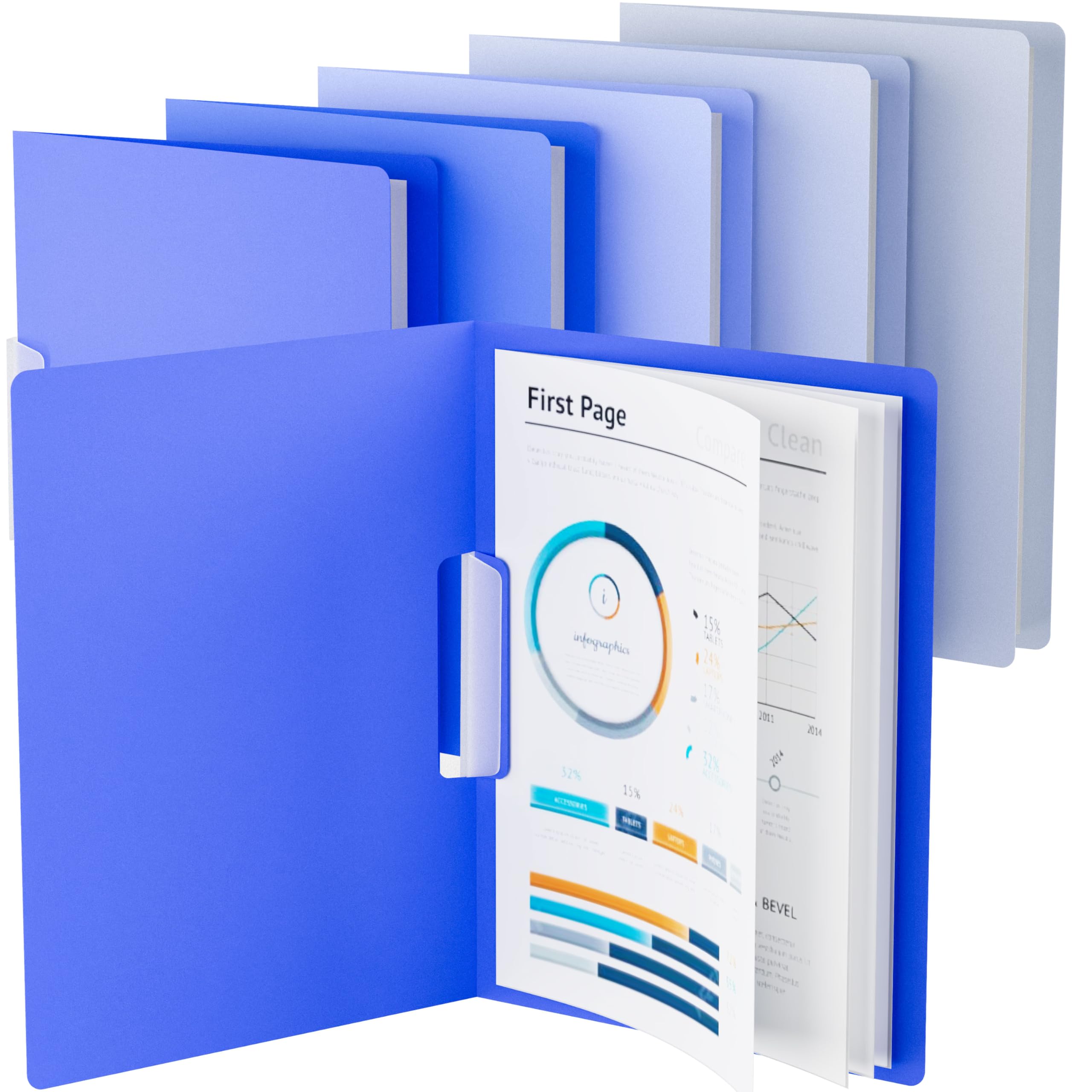 SooHeeRange 5 Pack Lightweight Swing Clip Report Covers, 9×12 Letter Size, 40 Sheet Capacity, Punchless Slide-Locking Folders for Office, School,