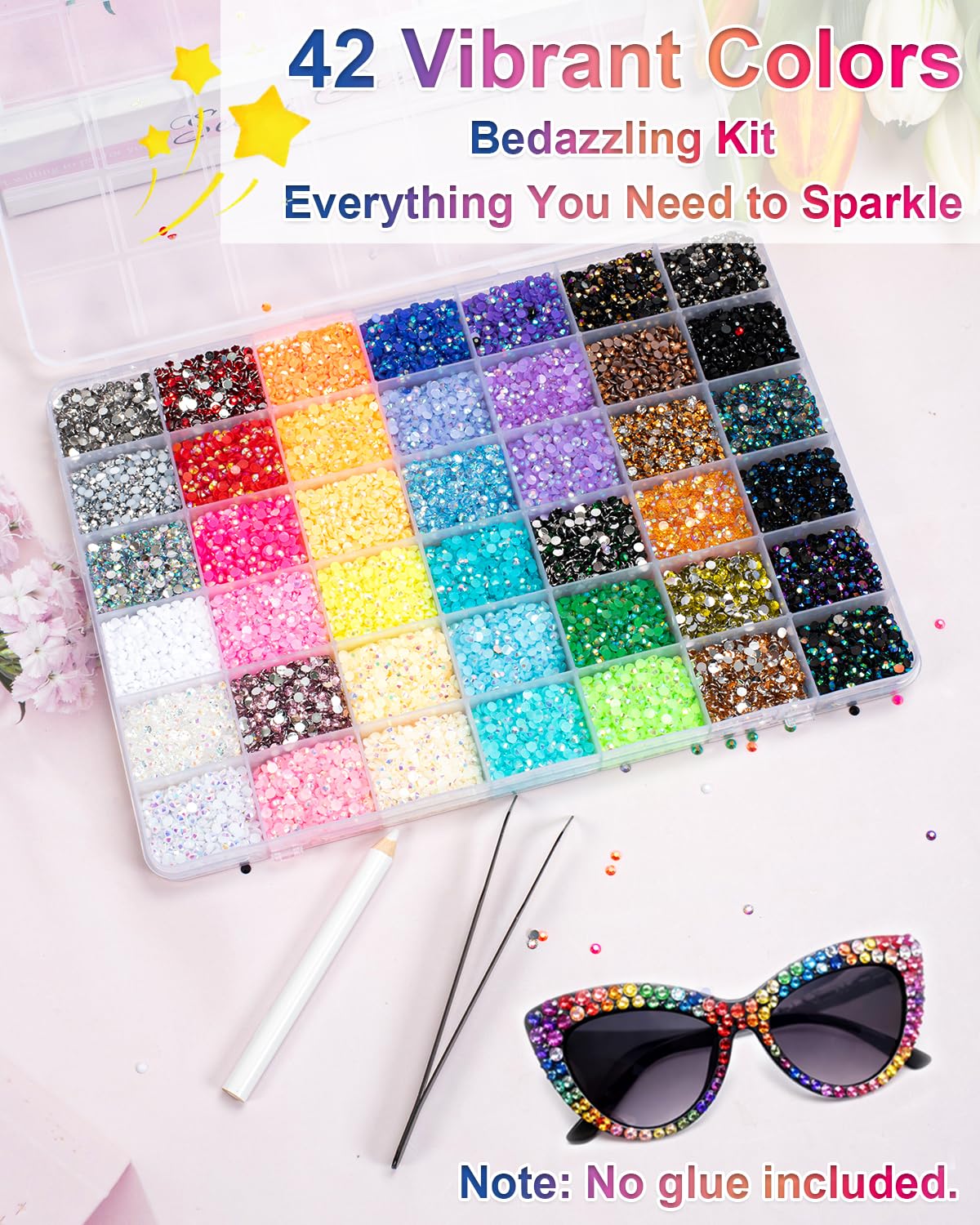 Vinuwu Bedazzling Kit, kit di strass Bedazzling in 42 colori, 32000+pezzi da 3 mm con retro piatto, per Bedazzling con penna, kit di gemme per nail art, ciondoli, abbigliamento, scarpe, libri