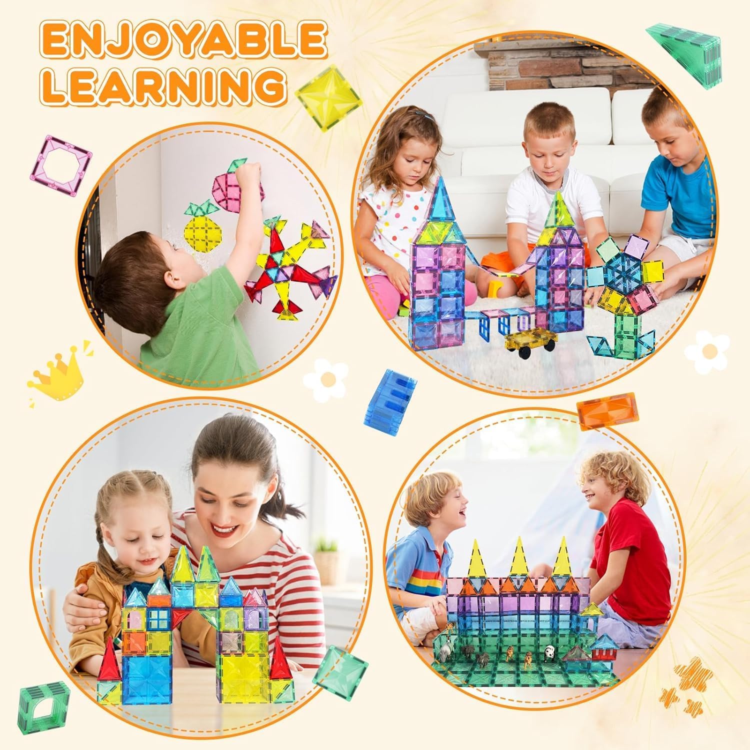 SwissHome Magnetic Tiles for Kids Ages 4-8 – Glitter STEM Magnetic Building Blocks, Sensory Learning Toys, Creative Construction Set, Educational Fun for Toddlers & Preschoolers (50 PCS) 3