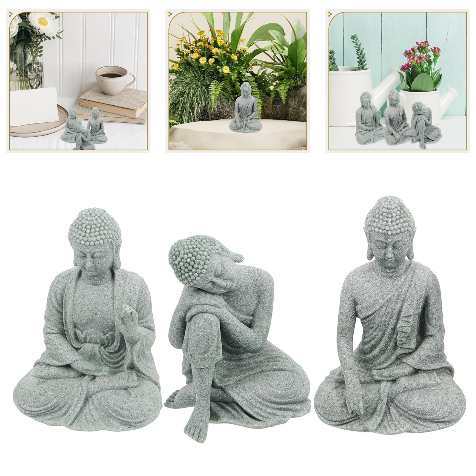 Gadpiparty 3 pièces Statues Bouddha de Décoration Jardin Intérieur Entrée Maison Apaisante Sculptures