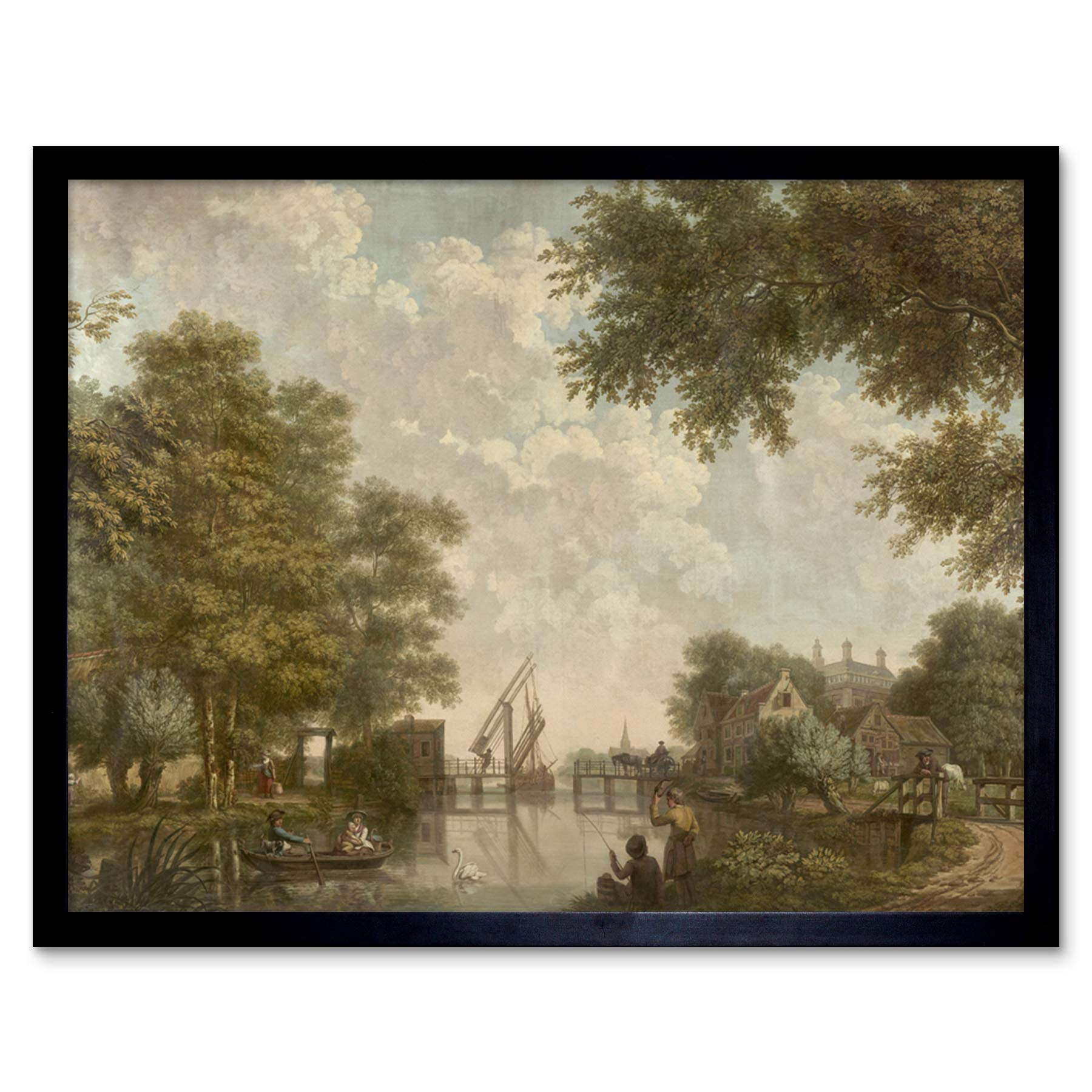 Artery8 Andriessen Dutch Landscape River Trees Painting Art Print Framed Poster Wall Decor 12x16 inch