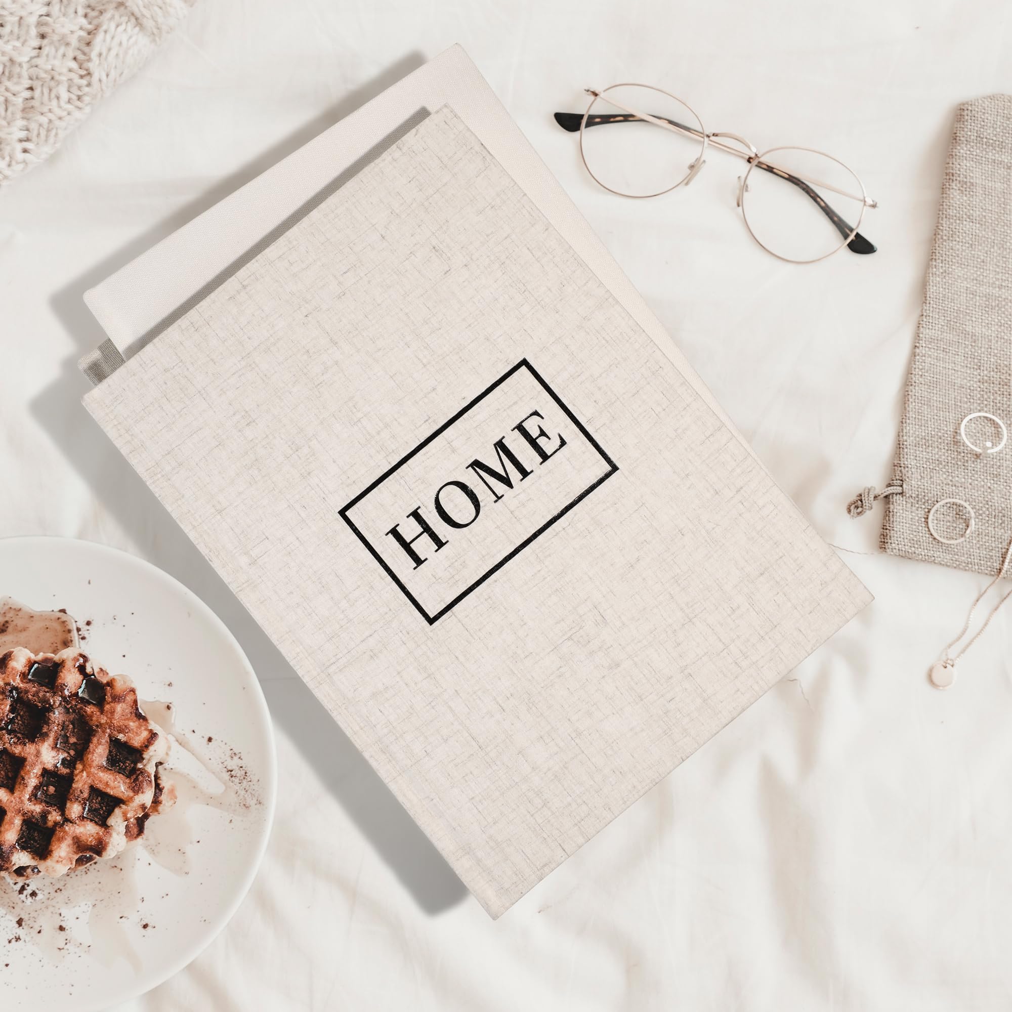 Set di 3 libri decorativi in tessuto di lino neutro