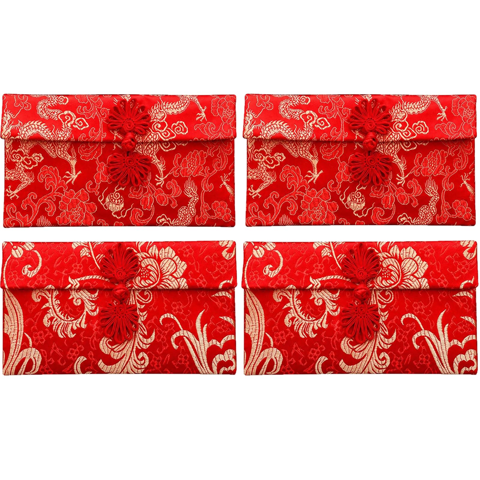 4 Brocade Money Envelopes, Butterfly Closure Red Gift Wallets