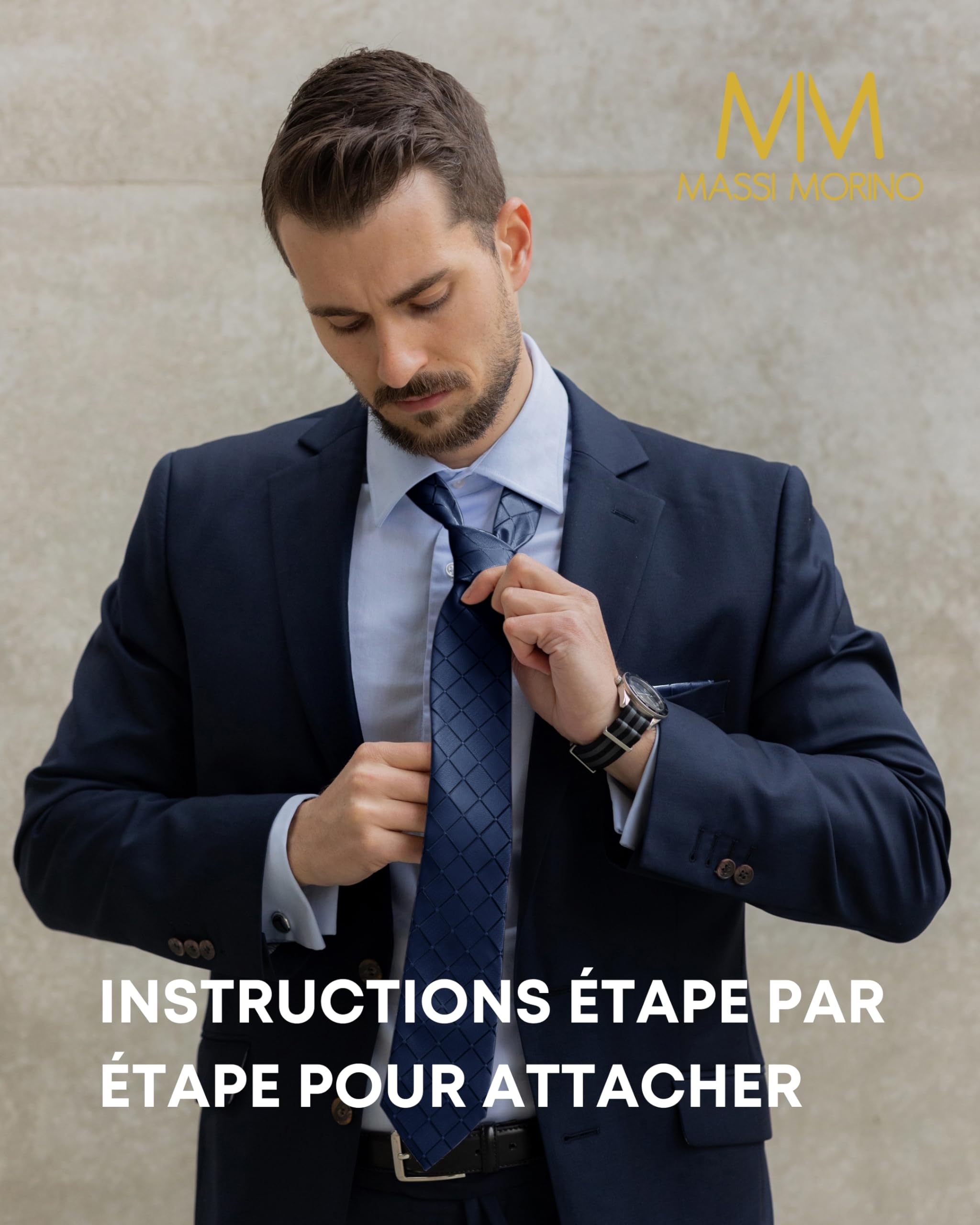 Massi Morino Cravate Homme - avec mouchoirs de poche, boutons de manchette et Pinces à cravates | Coffret cadeau | Accessoires de Fete de Mariage