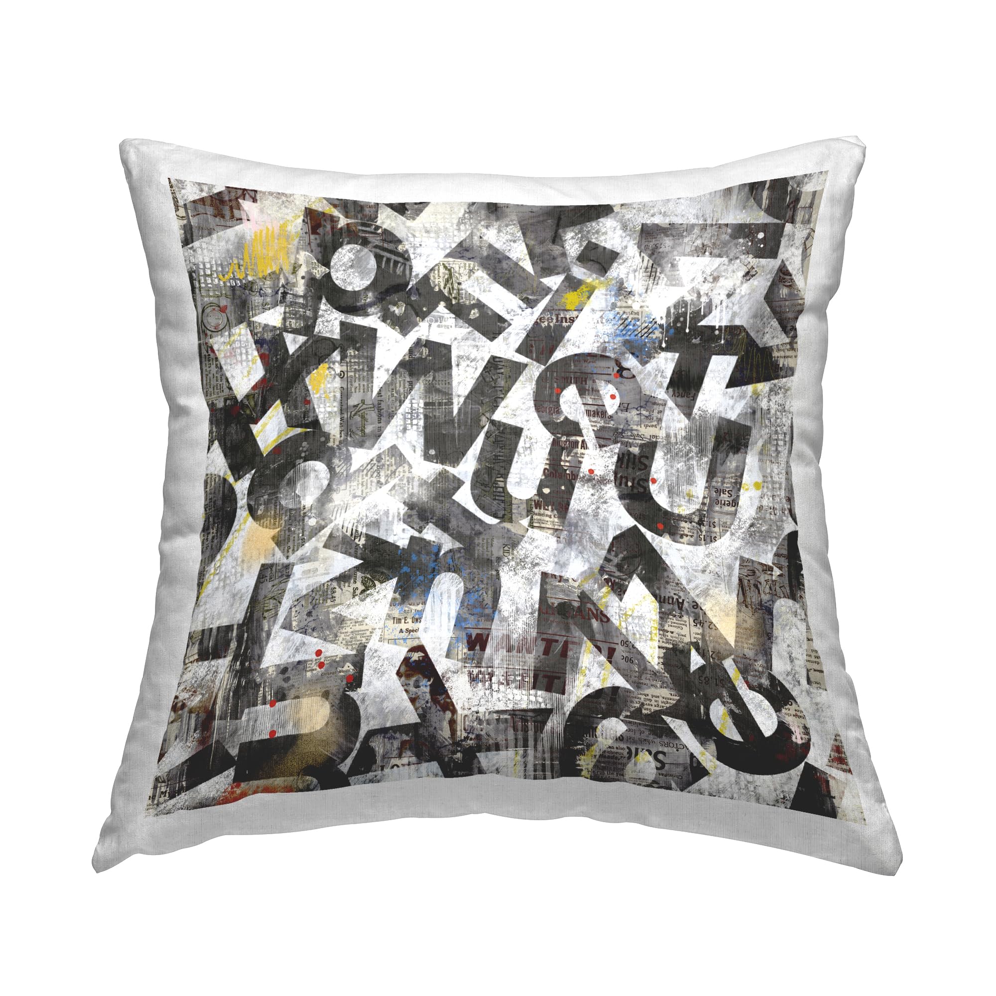 Stupell Industries Mixed Letters Abstraction Design by Laura Gibson Indoor Printed Throw Pillow, 18 x 7 x 18, Grey