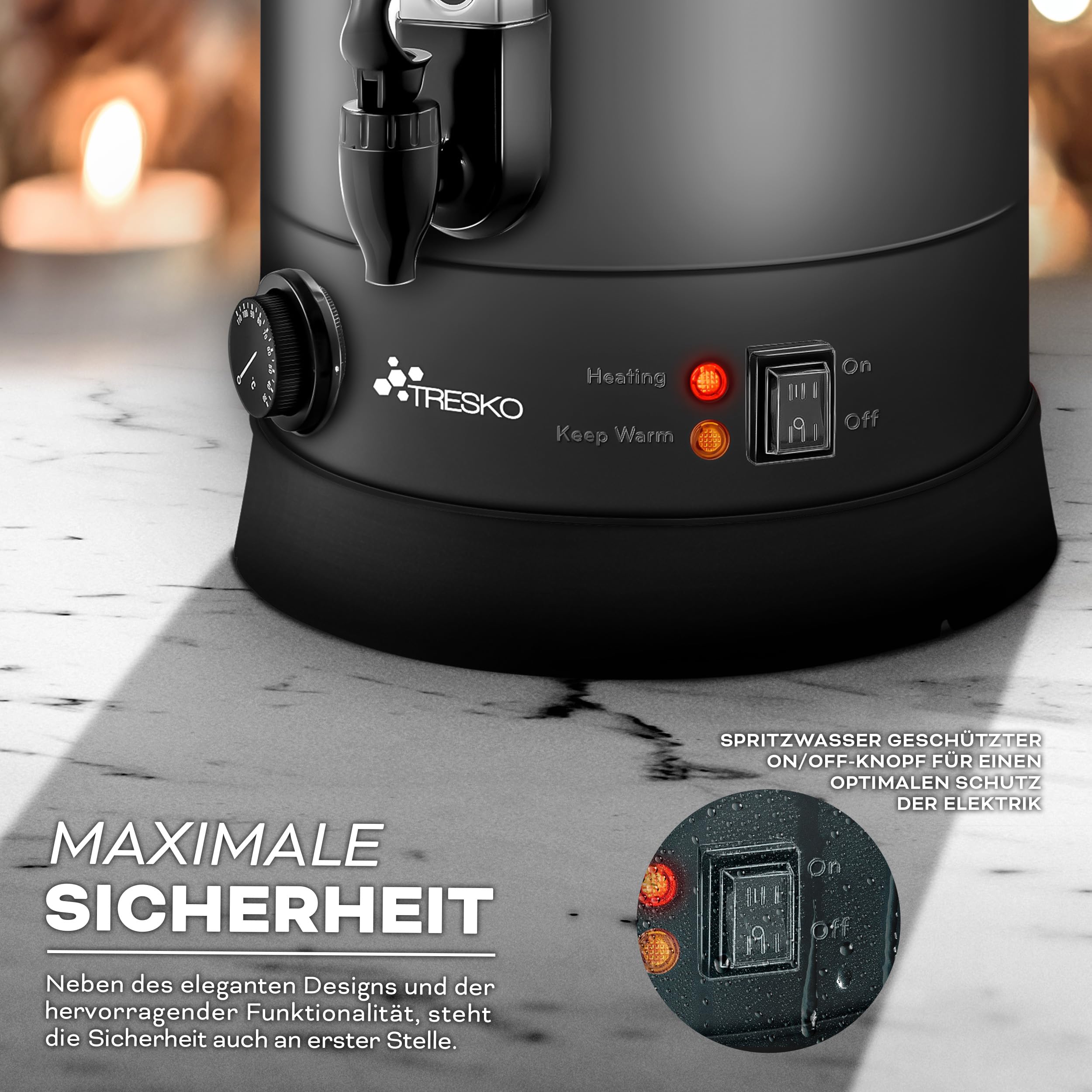 TRESKO® Bollitore per Vin Brulè 20L / 2500W Automatica da Cucina in Acciaio Inox Bollitore Vin Brulè Dispenser di Bevande Calde Distributore di Acqua Calda