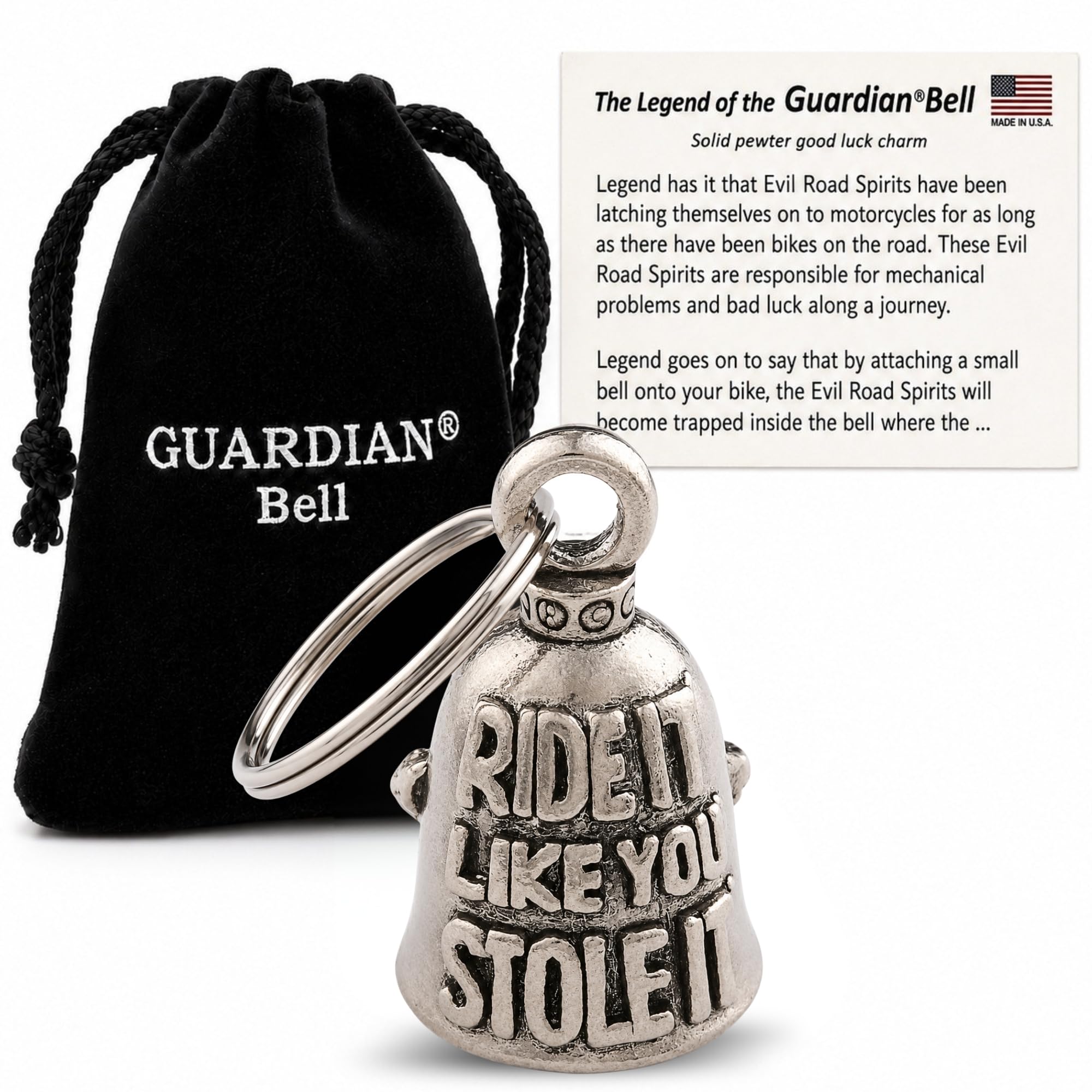 Guardian Bell ANGEL Motorcycle - Harley Accessory HD Gremlin NEW Riding Bell Key Ring Mod Dyna FXR Custom Triumph Heritage Sportster Chopper (Pirate, 1.5") — image 1