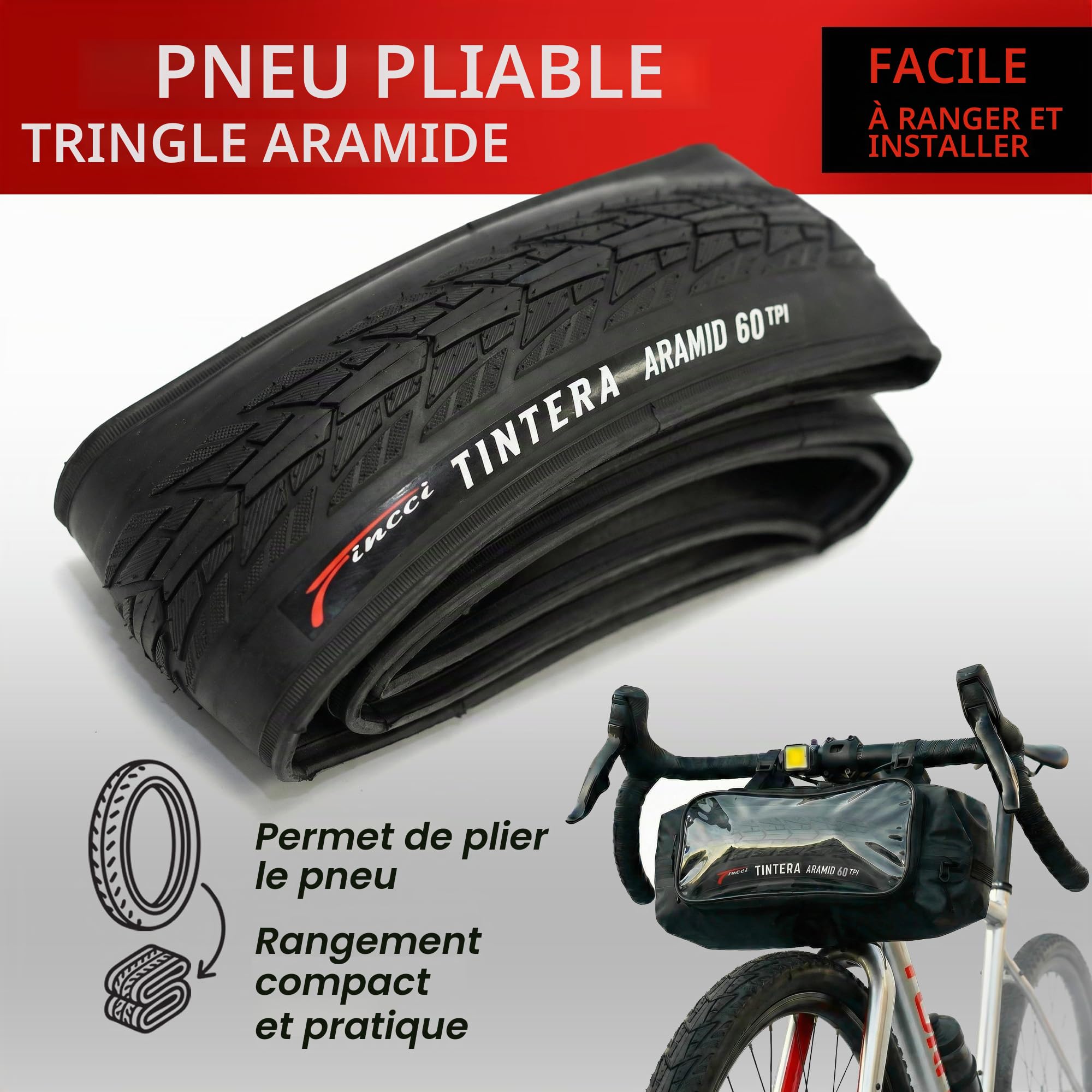 Fincci Pneu 700x45c Gros Crampons 47-622 Pliable avec Protection 60 TPI | Pneu VTC 700x45 avec 60 TPI et Pneu Vélo Anti Crevaison 28 x 1.75 pour une Pression de 40-65 PSI - Lot de 2