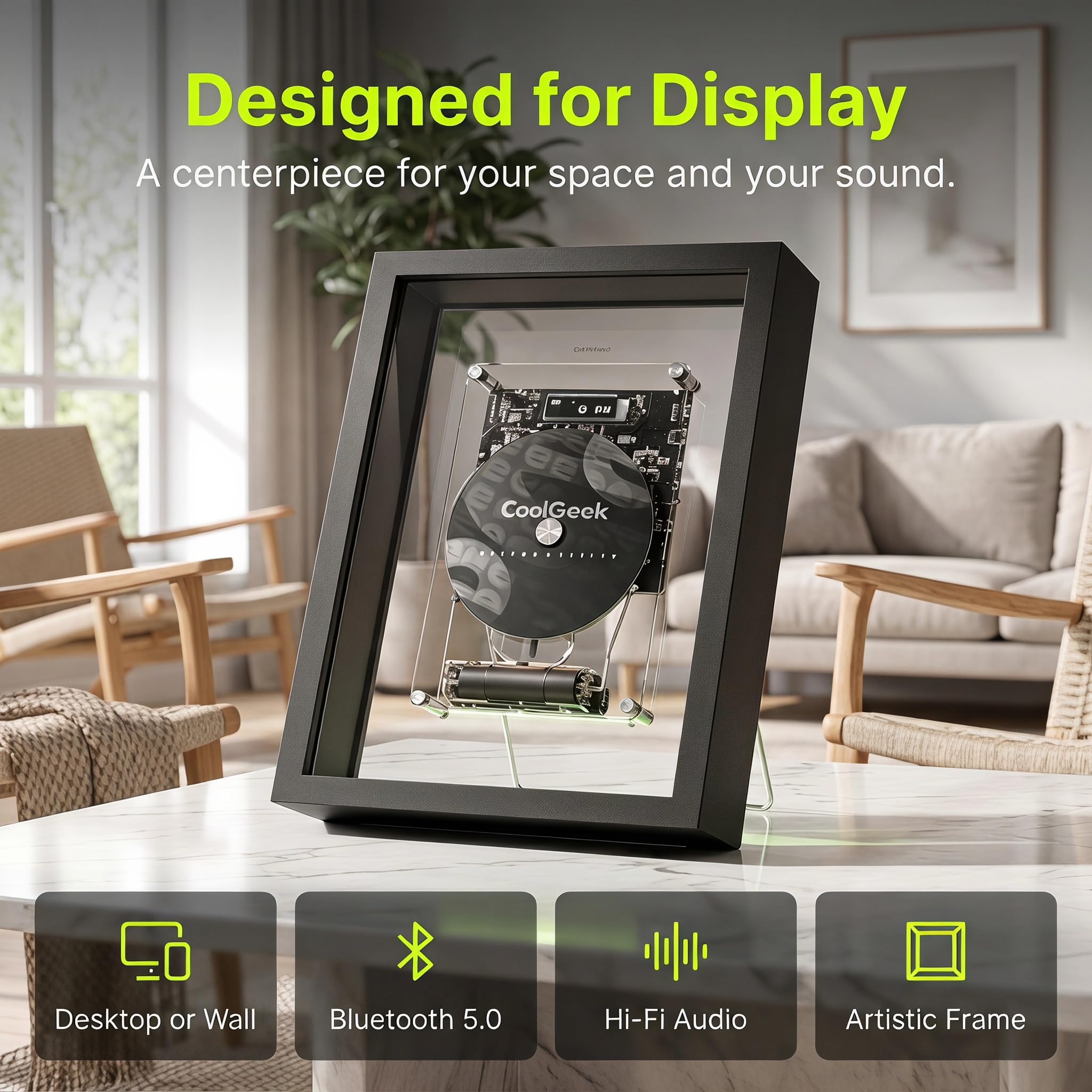 Lettore CD Retro Frame, Batteria Ricaricabile con Autonomia di 4-6 Ore, Lettore CD Stereo Hi-Fi Bluetooth 5.0 Montabile A Parete con Telecomando, per Parete E Scrivania, Decorazione Industriale