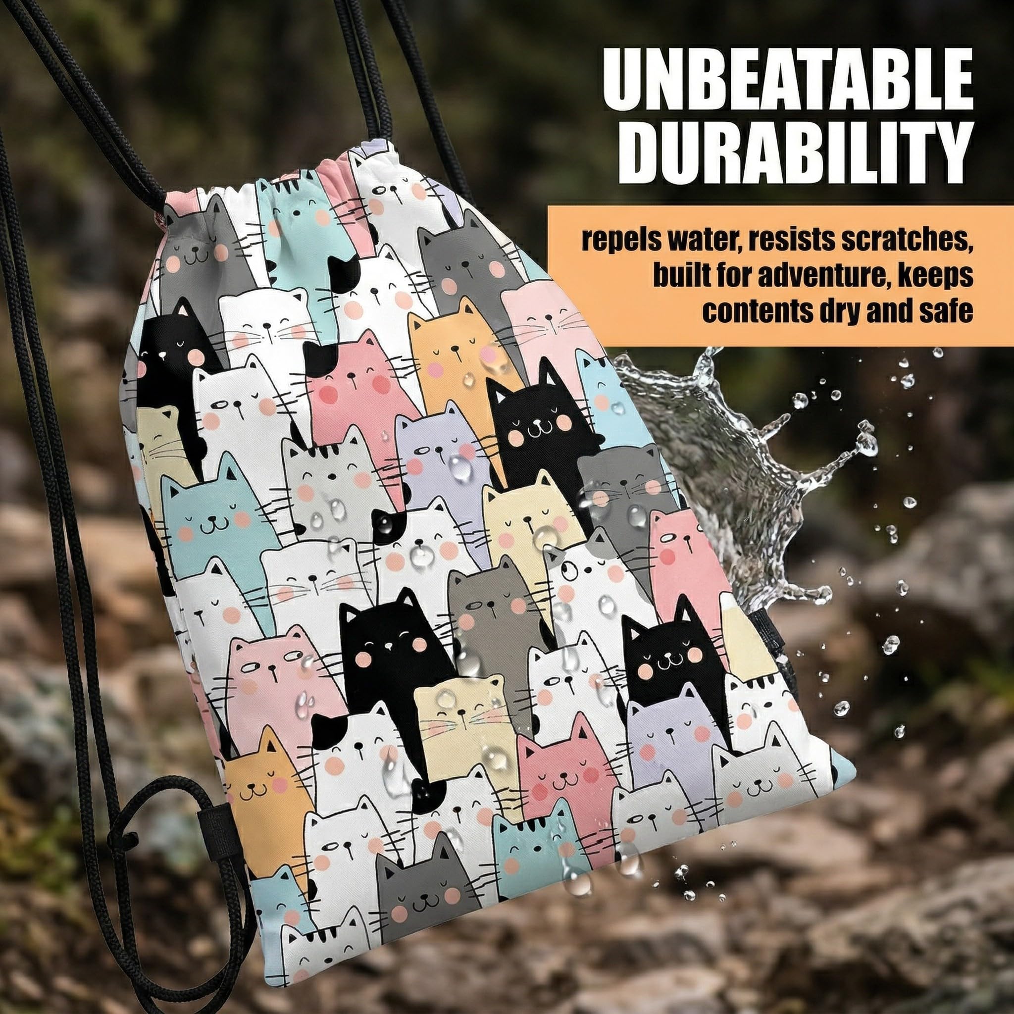 AEIXYA Mochila Cuerdas Ajustable, Estampado De Gatito Adorable, Bolsa De Gimnasio, Bolsa Deportiva Para Hombres Y Mujeres, Mochila Deporte Para Deportes, Viajes, Escuela, Playa — view 4